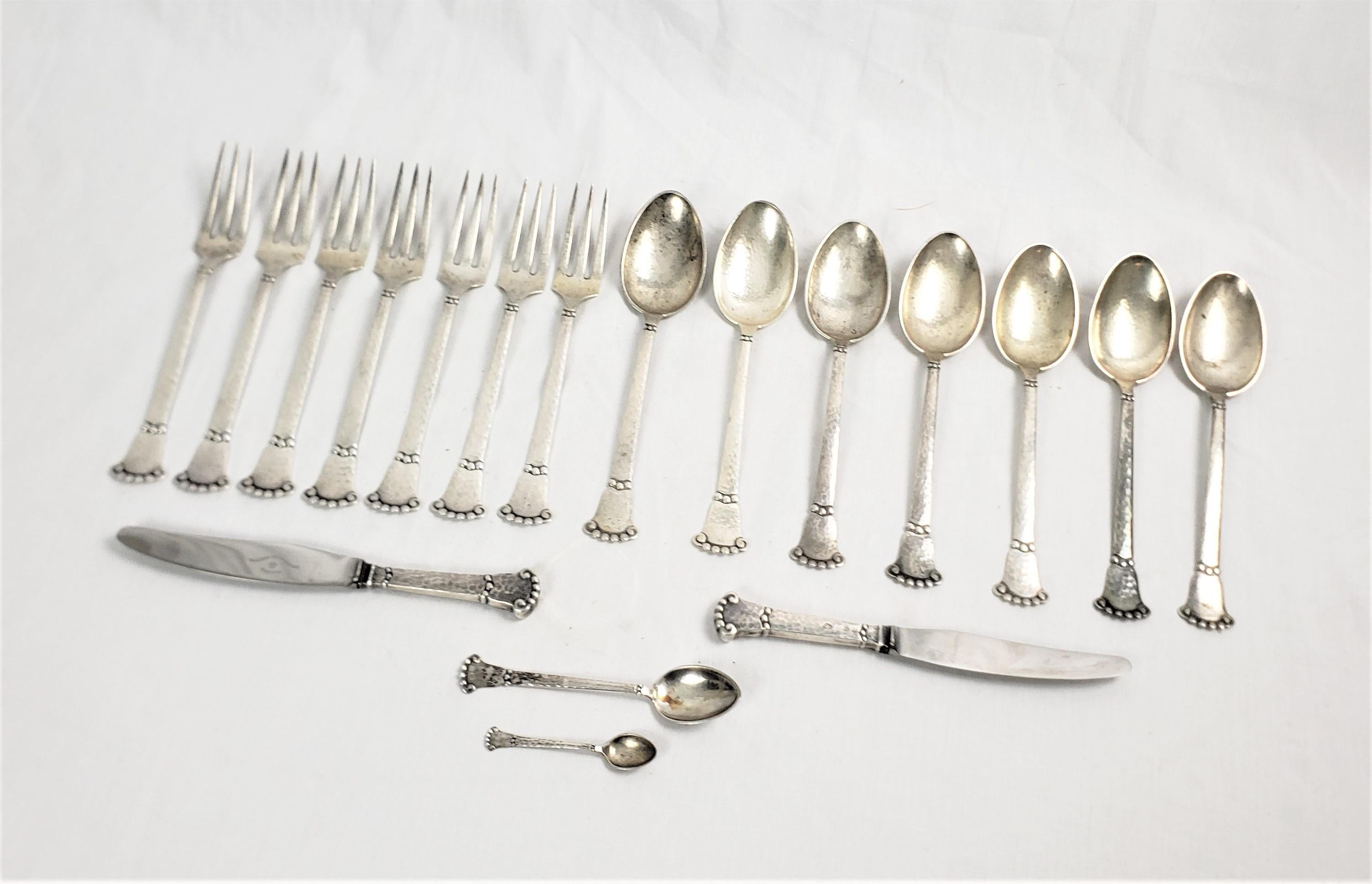 Hand-Crafted Christian F. Hiese 18 Piece Danish Arts & Crafts Sterling Silver Flatware Set For Sale