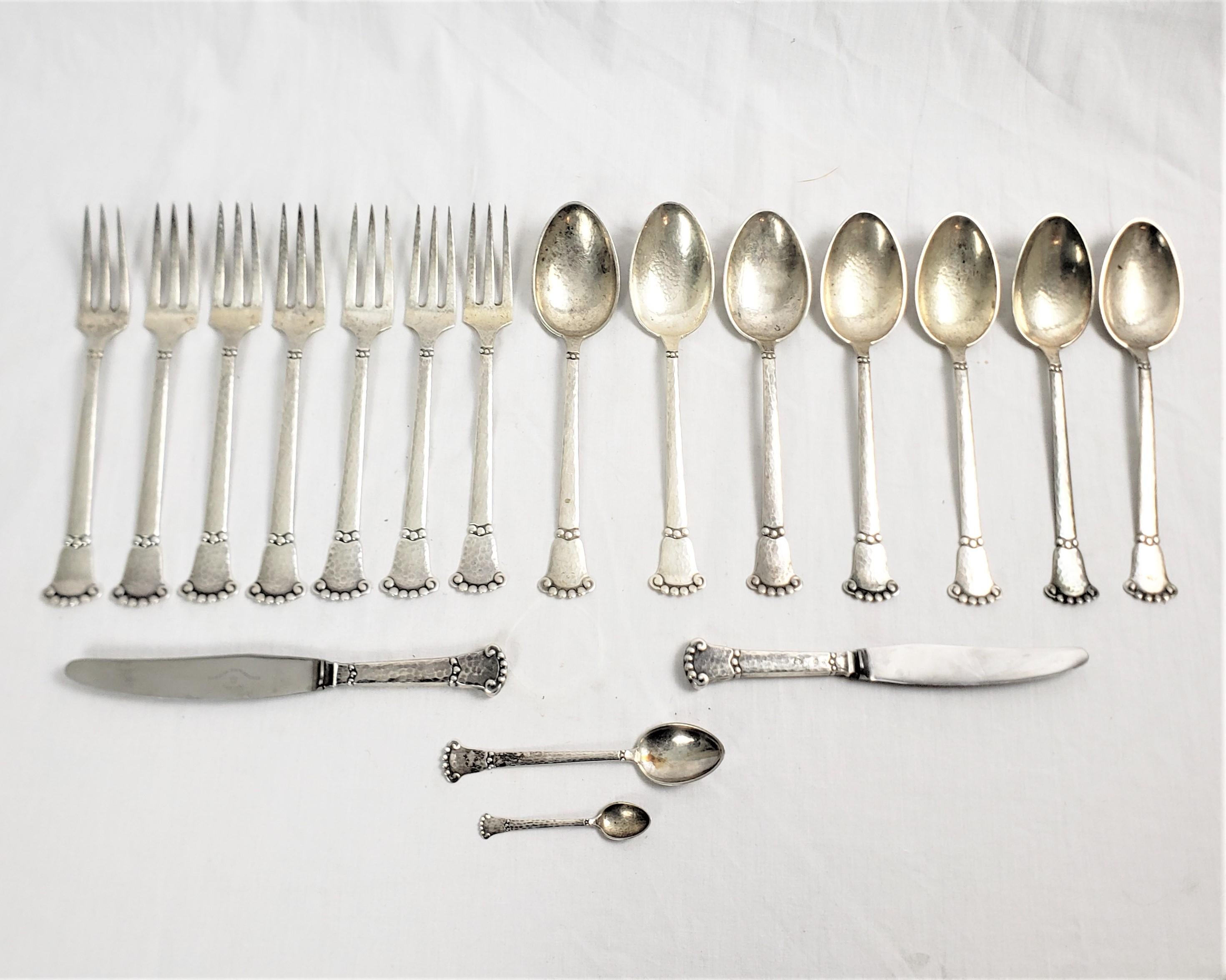 Christian F. Hiese 18 Piece Danish Arts & Crafts Sterling Silver Flatware Set In Good Condition For Sale In Hamilton, Ontario