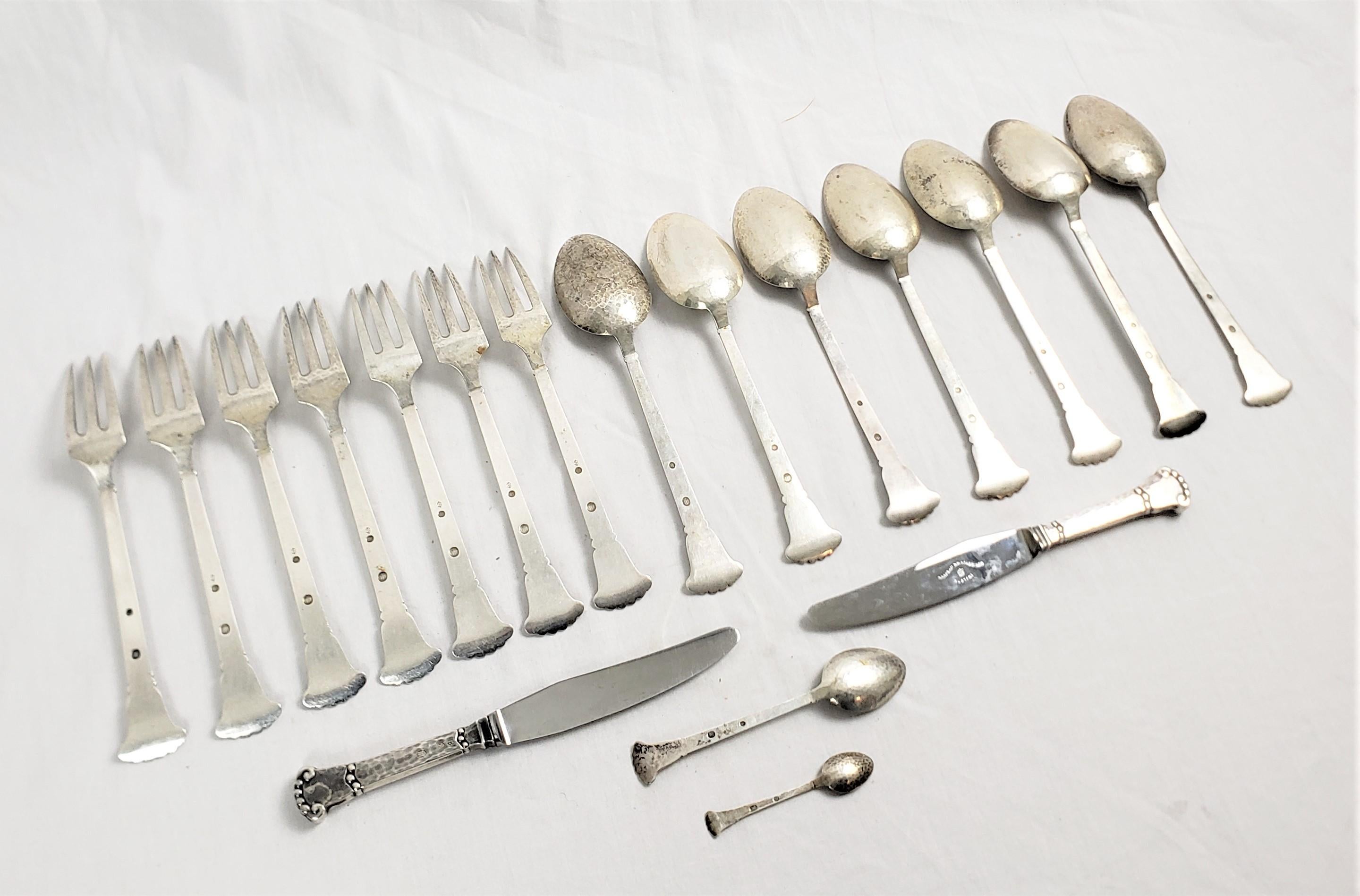 Christian F. Hiese 18 Piece Danish Arts & Crafts Sterling Silver Flatware Set For Sale 1