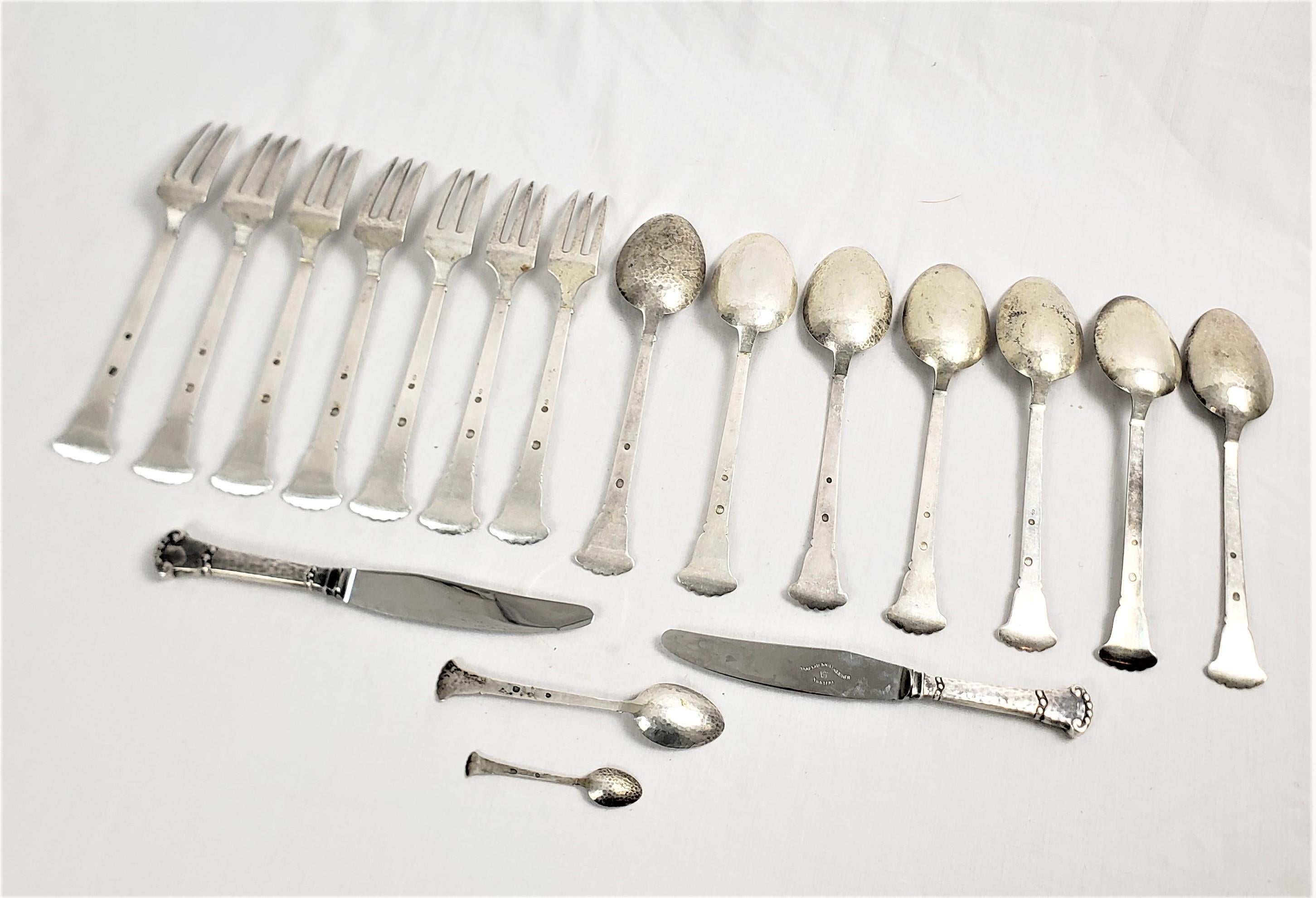Christian F. Hiese 18 Piece Danish Arts & Crafts Sterling Silver Flatware Set For Sale 2