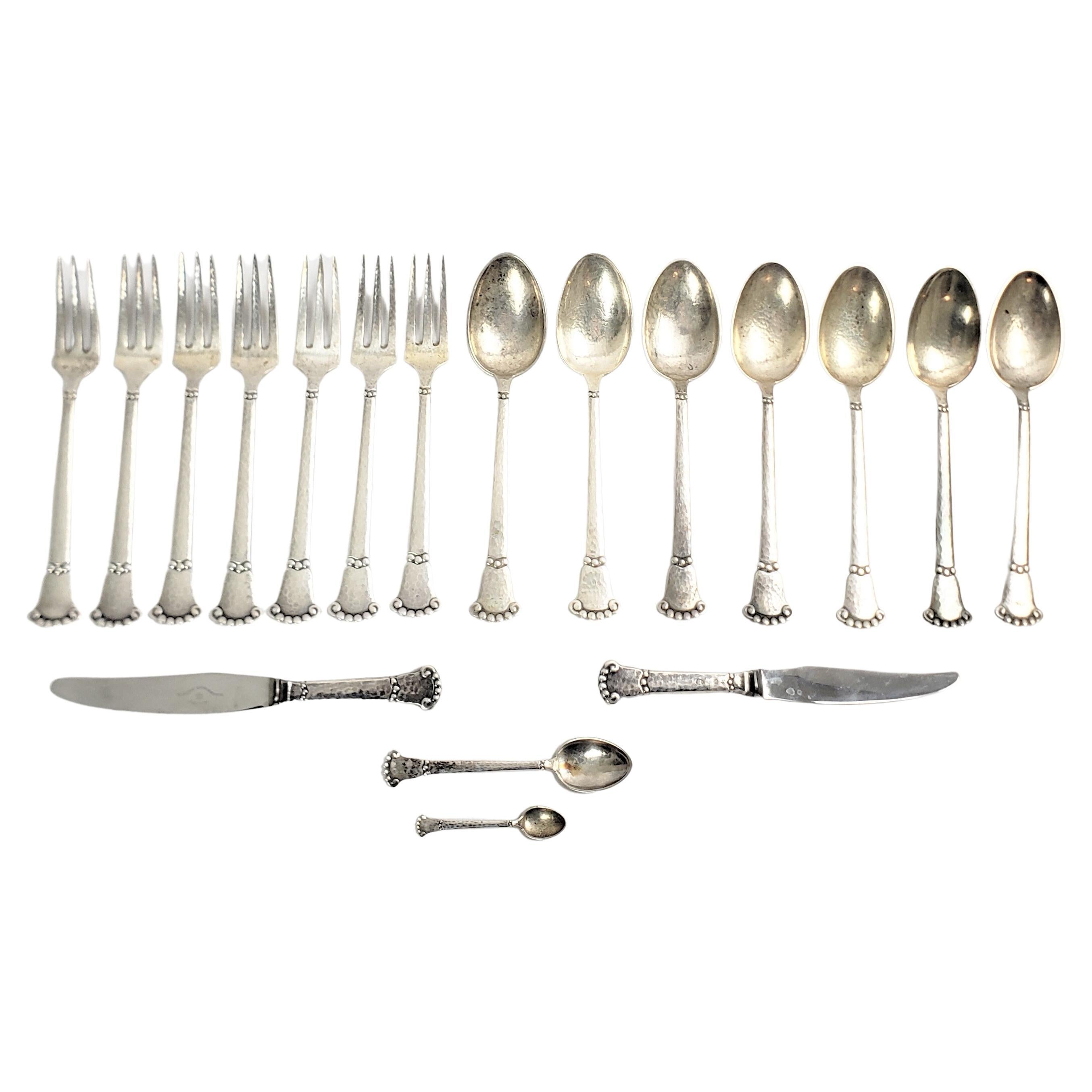 Christian F. Hiese 18 Piece Danish Arts & Crafts Sterling Silver Flatware Set For Sale