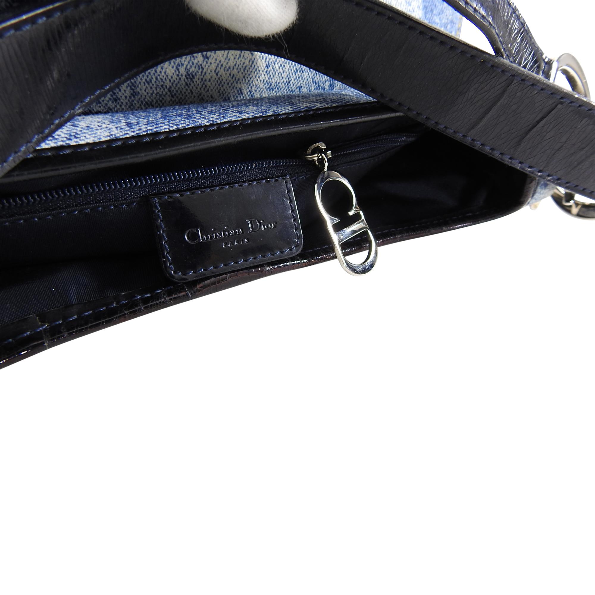 Christian Fall 2001 Dior Blue Denim Printed Double Saddle Bag 7