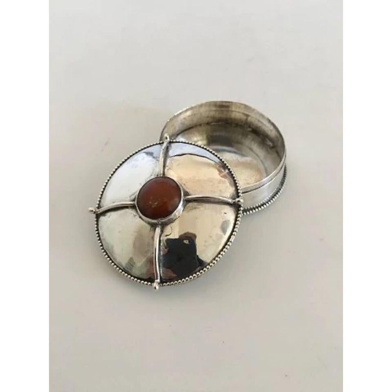 Christian Fjerdingstad Pill Box in 826 Silver Ornamented with an Amber Stone In Good Condition For Sale In Copenhagen, DK