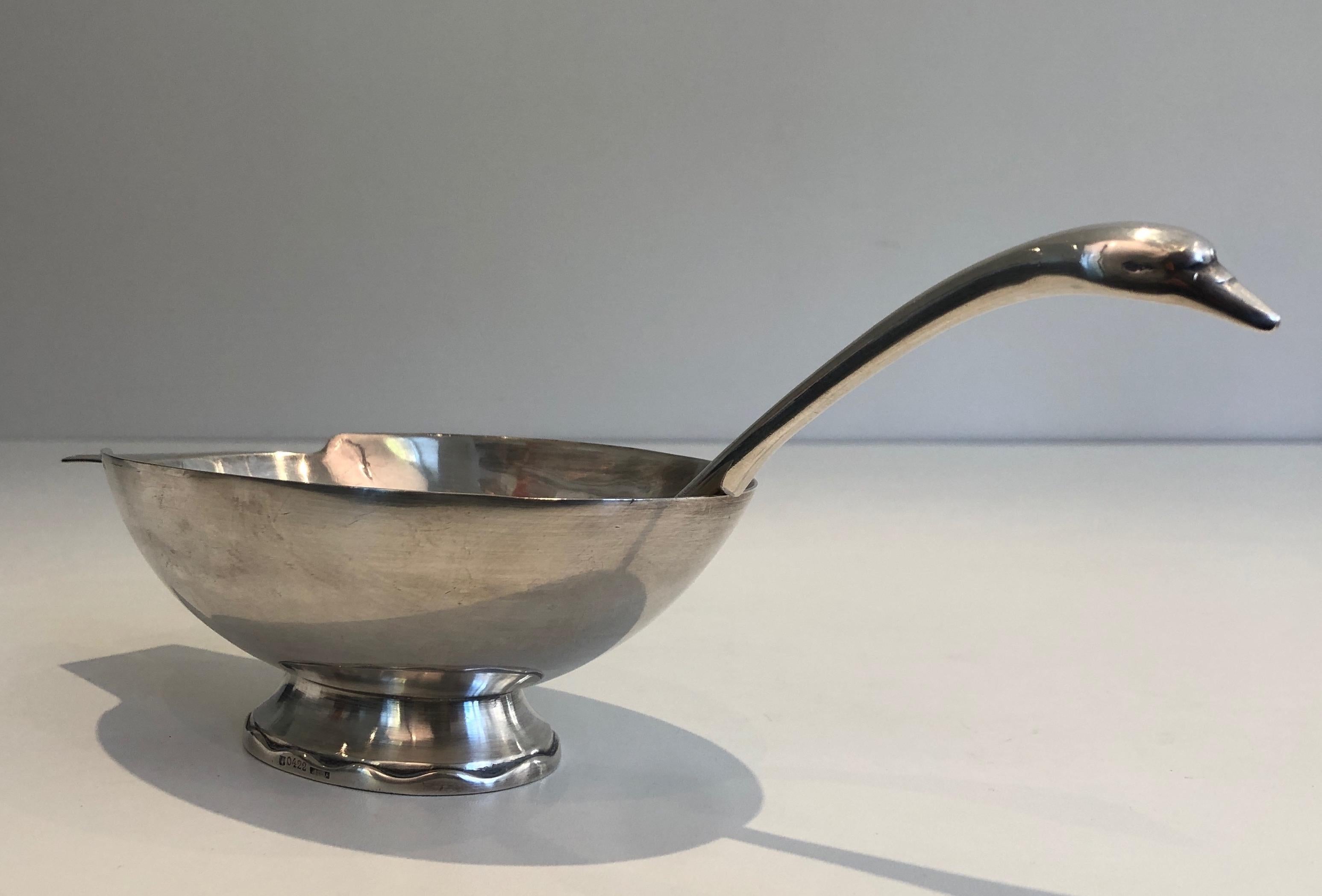 Christian Fjerdingstadt for Gallia, Silver Plated Swan Gravy Boat, French, Circ For Sale 9