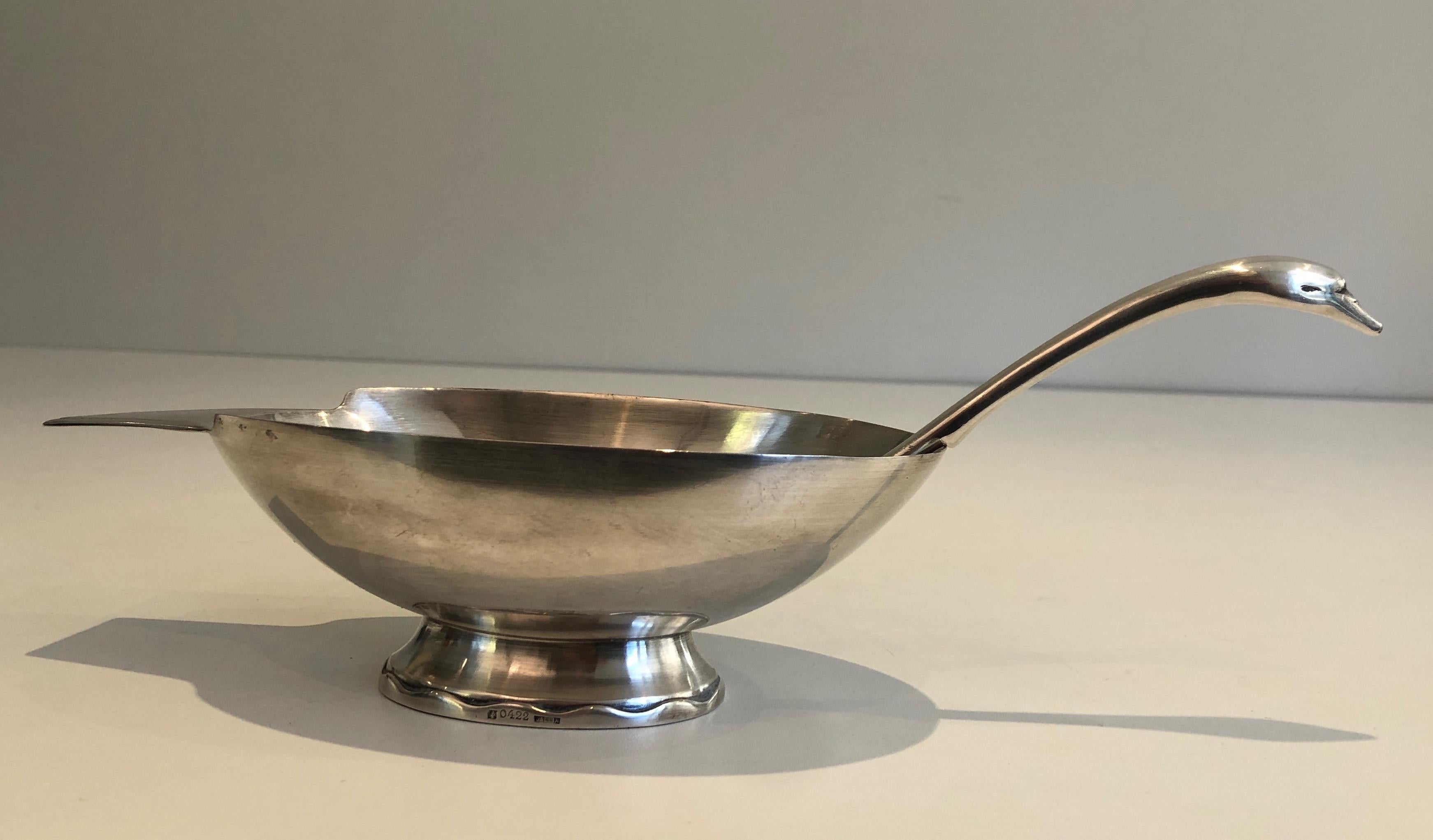 Christian Fjerdingstadt for Gallia, Silver Plated Swan Gravy Boat, French, Circ For Sale 10