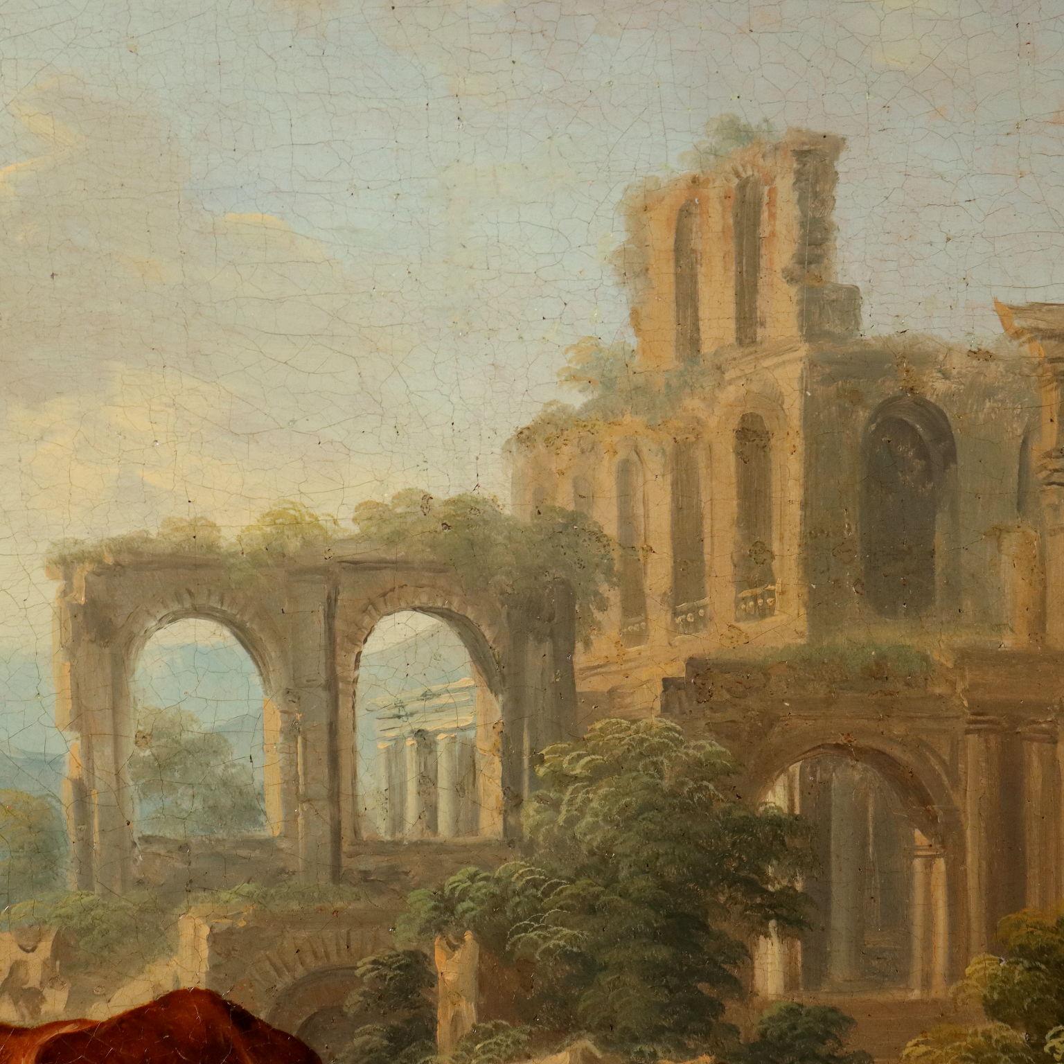 Flusslandschaft mit Hirtin und Ruinen 18. Jahrhundert im Angebot 1