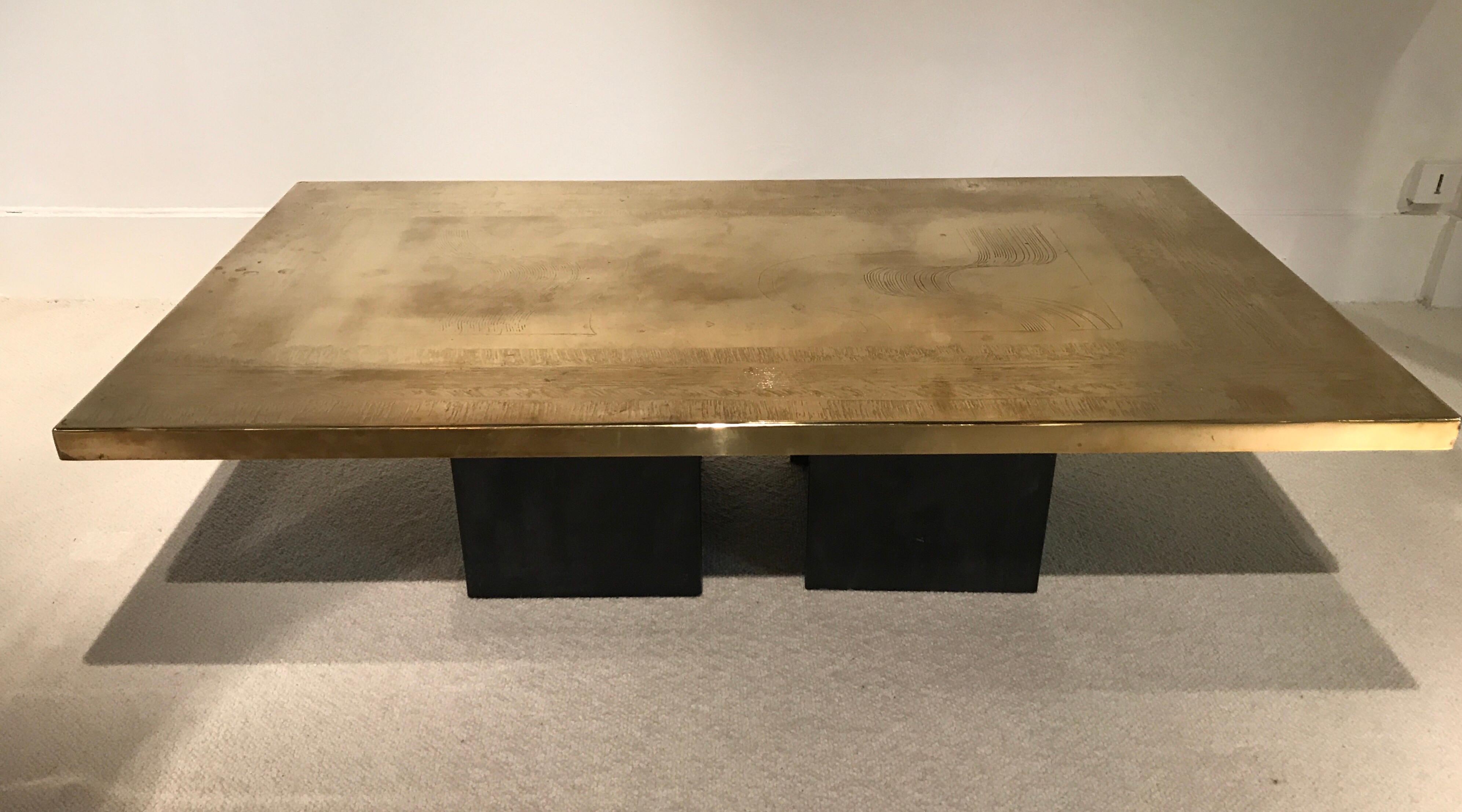 Mid-Century Modern Christian Heckscher Etched Brass Coffee Table