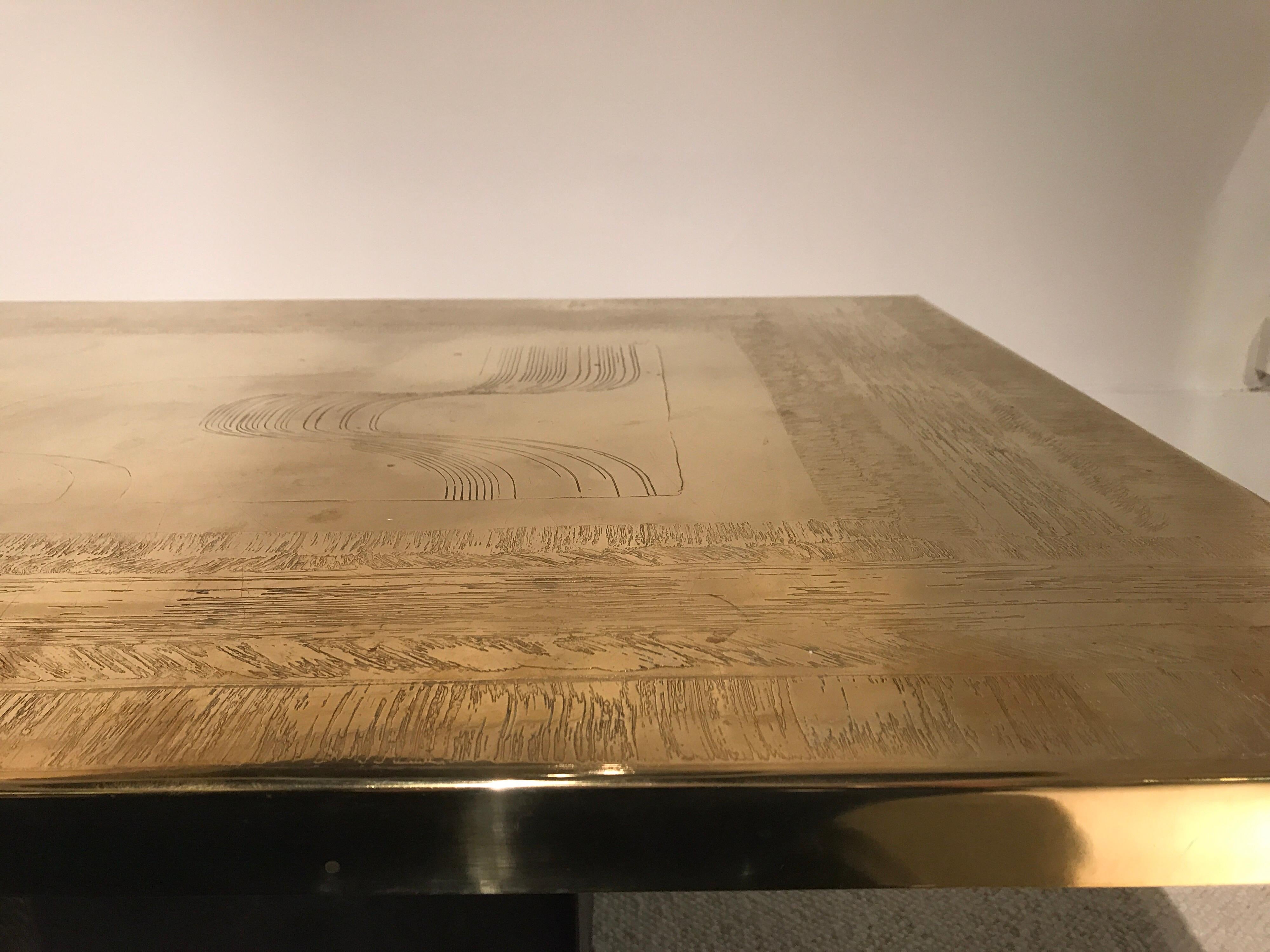 Christian Heckscher Etched Brass Coffee Table In Good Condition In Saint-Ouen, FR