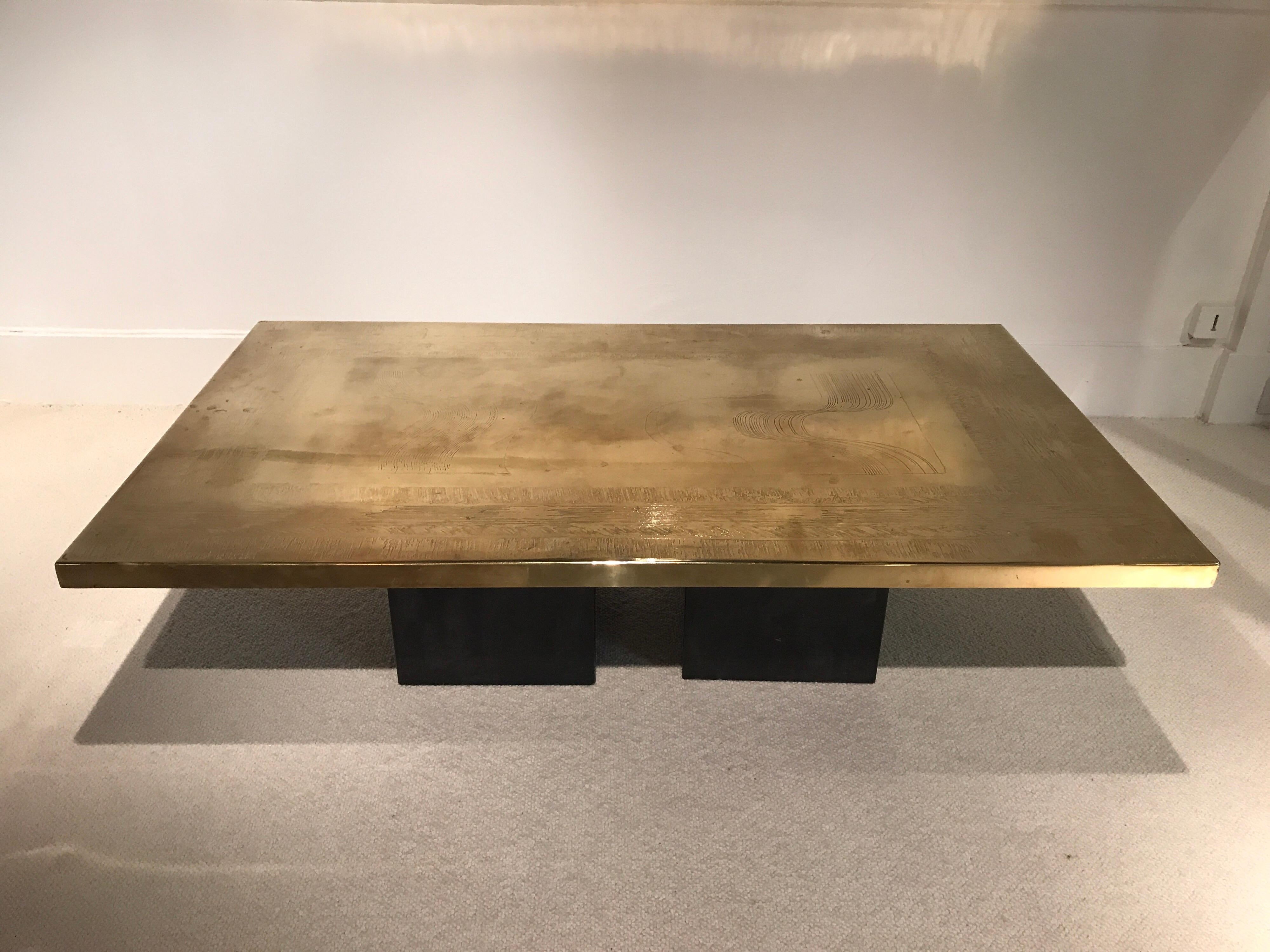 Late 20th Century Christian Heckscher Etched Brass Coffee Table