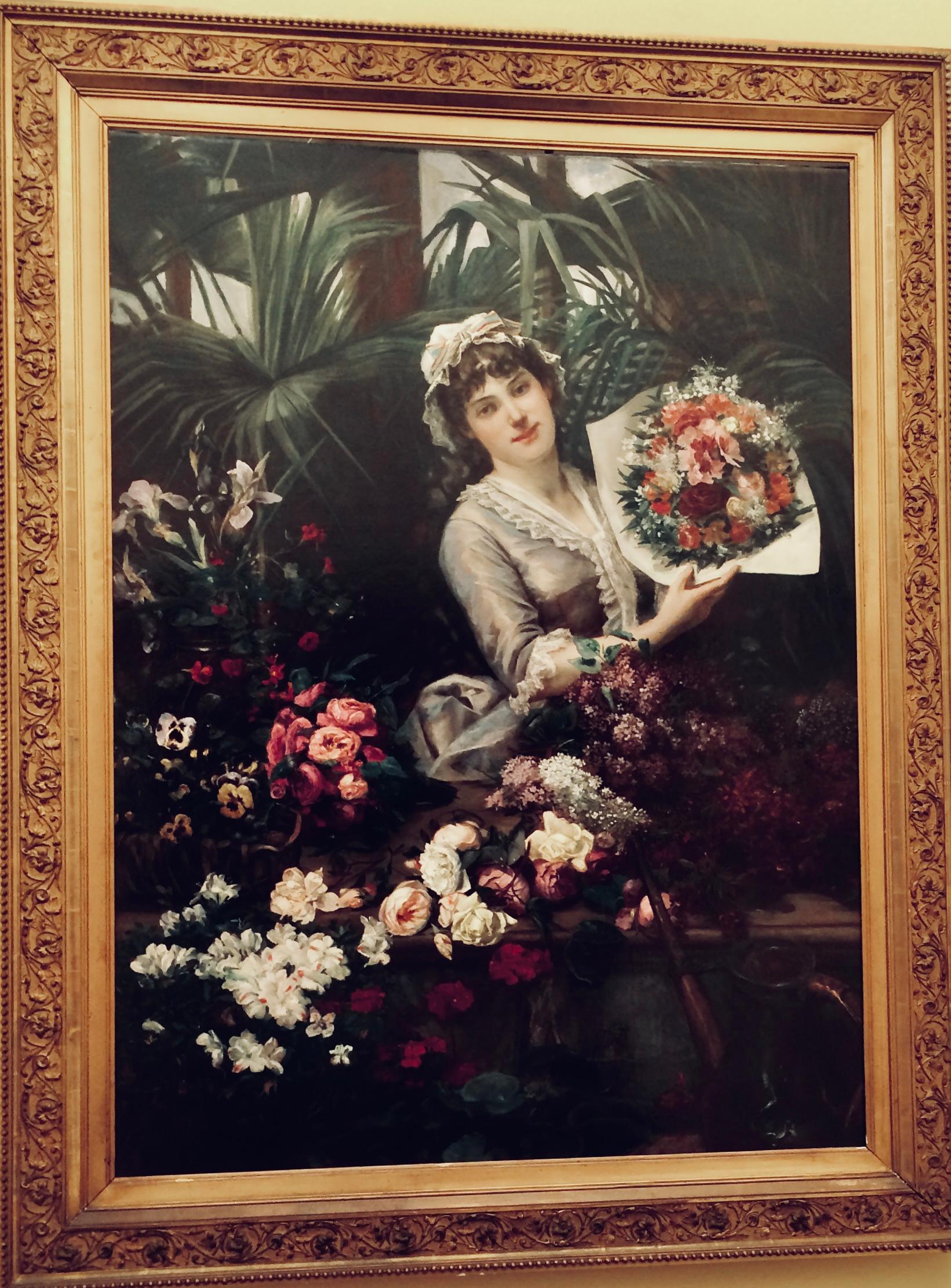 Magnifique femme Arrangeant des fleurs dans une serre de conservation d'atrium PARIS 1884  en vente 8