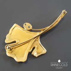 Christian Heyden Cologne Floral Fire Opal Gold Gingko Leaf Brooch