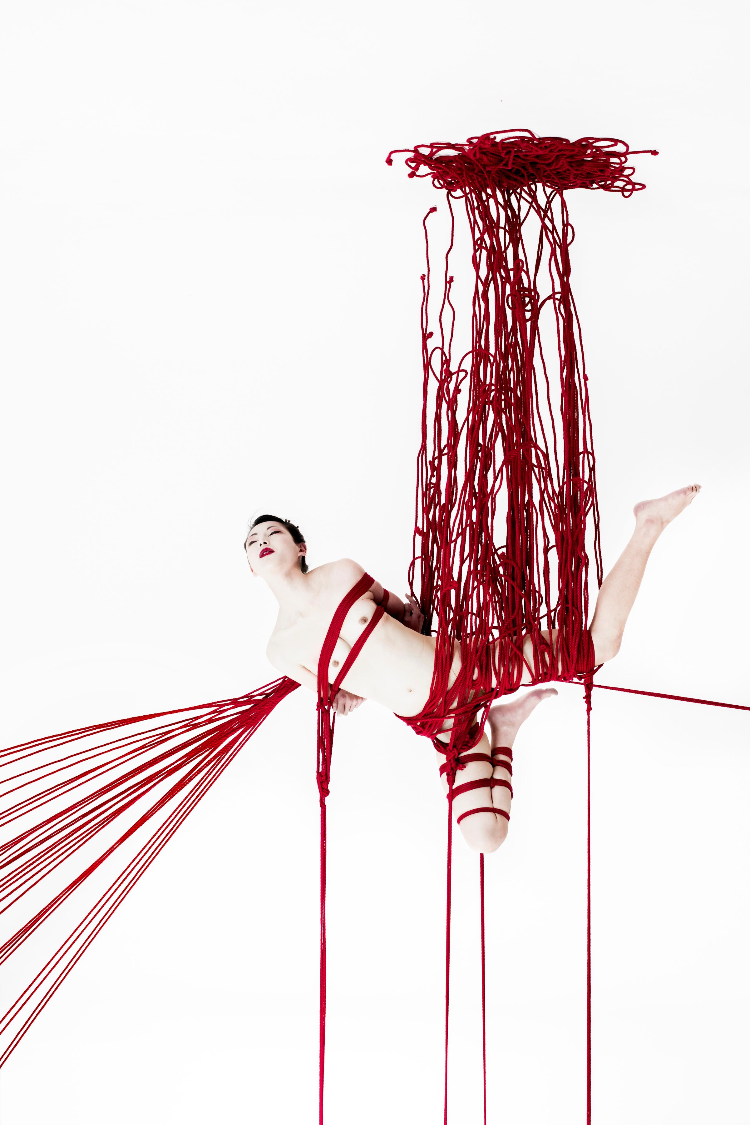 Christian Houge Figurative Photograph -  `Shibari 1`, Tokyo -from the series `Okurimono`  color Japan nude rope studio 