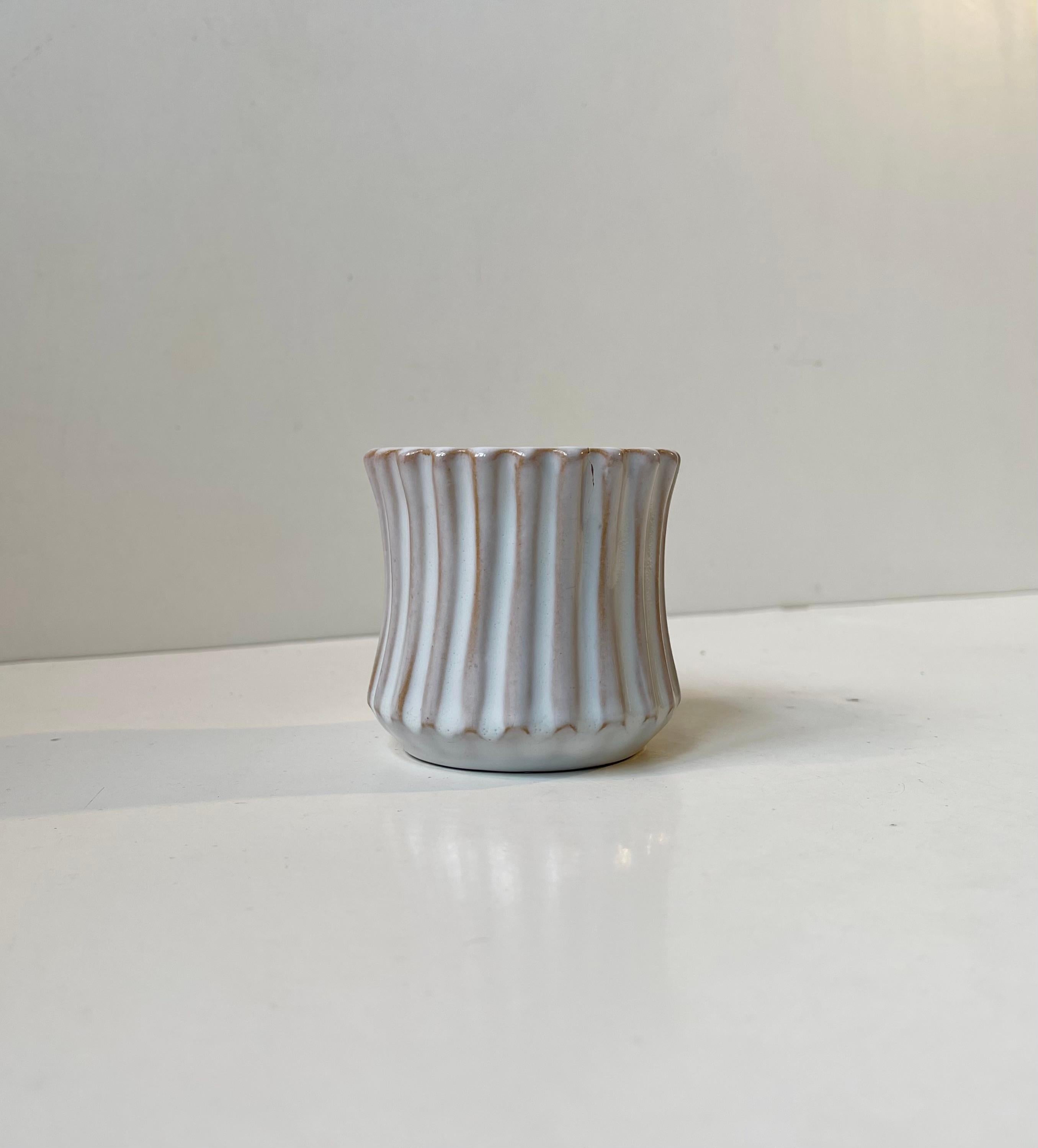 Art Deco Christian Jensen Small Fluted White Ceramic Vase, Danish 1930s For Sale