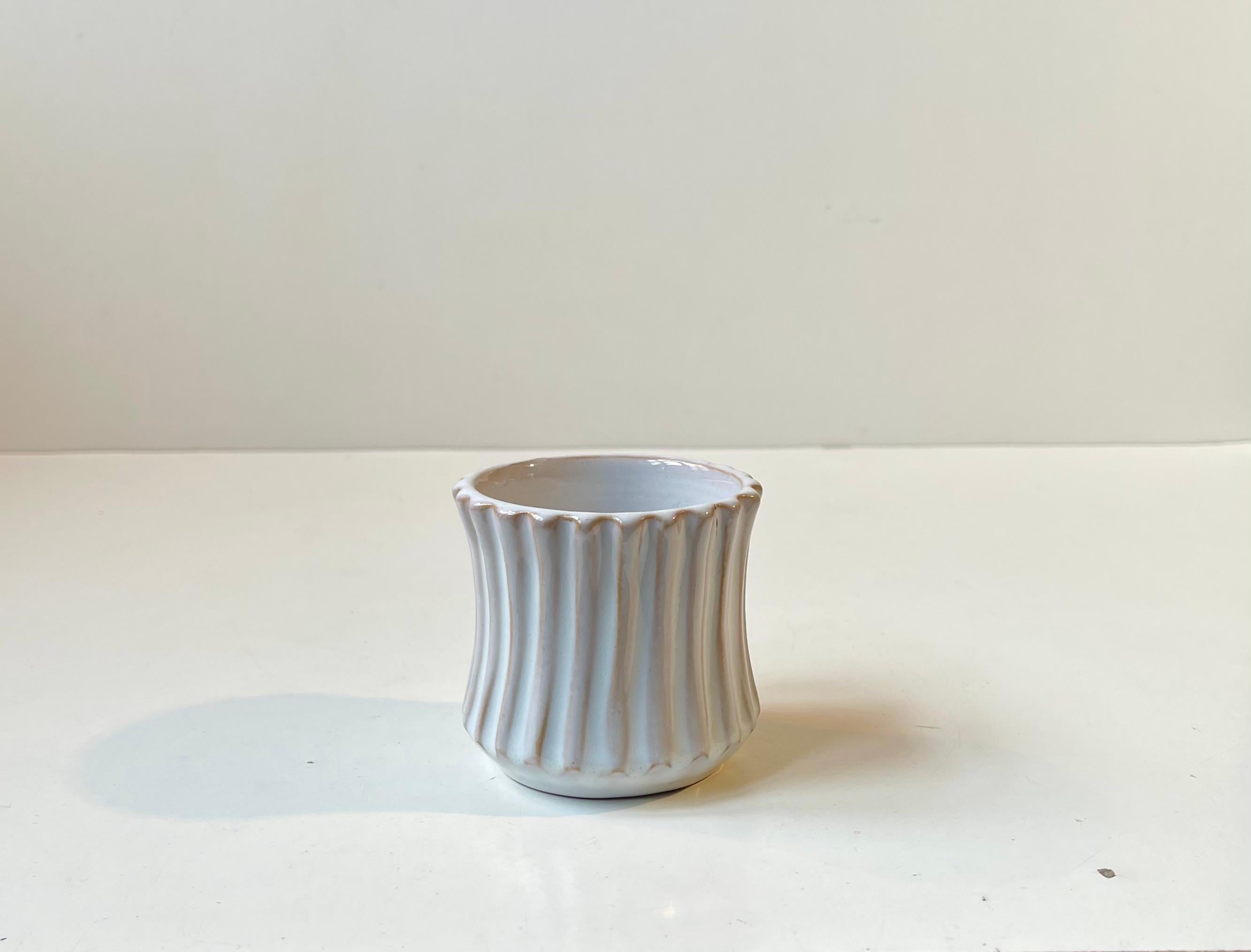 Christian Jensen Small Fluted White Ceramic Vase, Danish 1930s For Sale 1