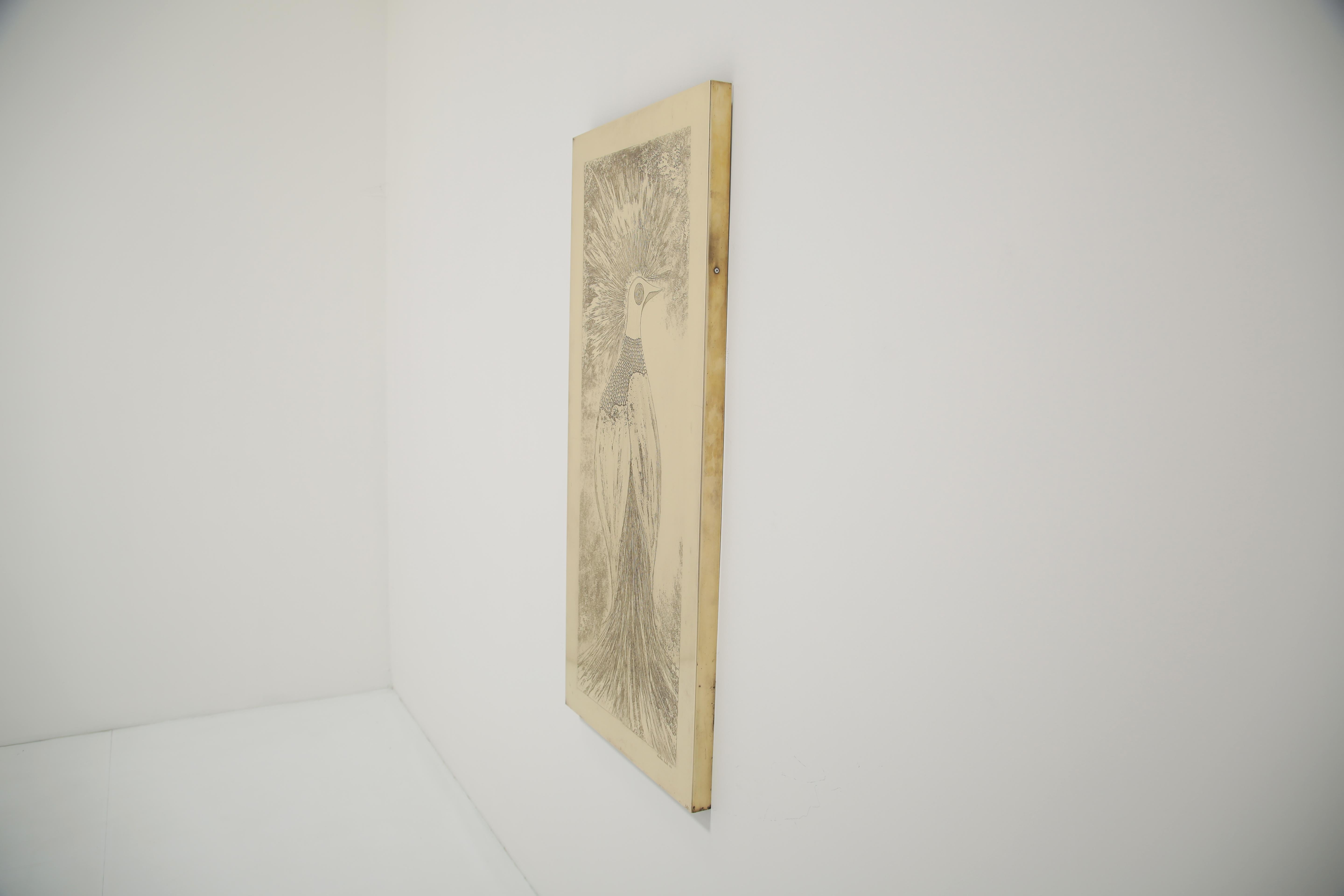 Christian Krekels, 1977. Wand montiert Säure geätzt Messing Kunst Fasan Wandplatte. im Angebot 4