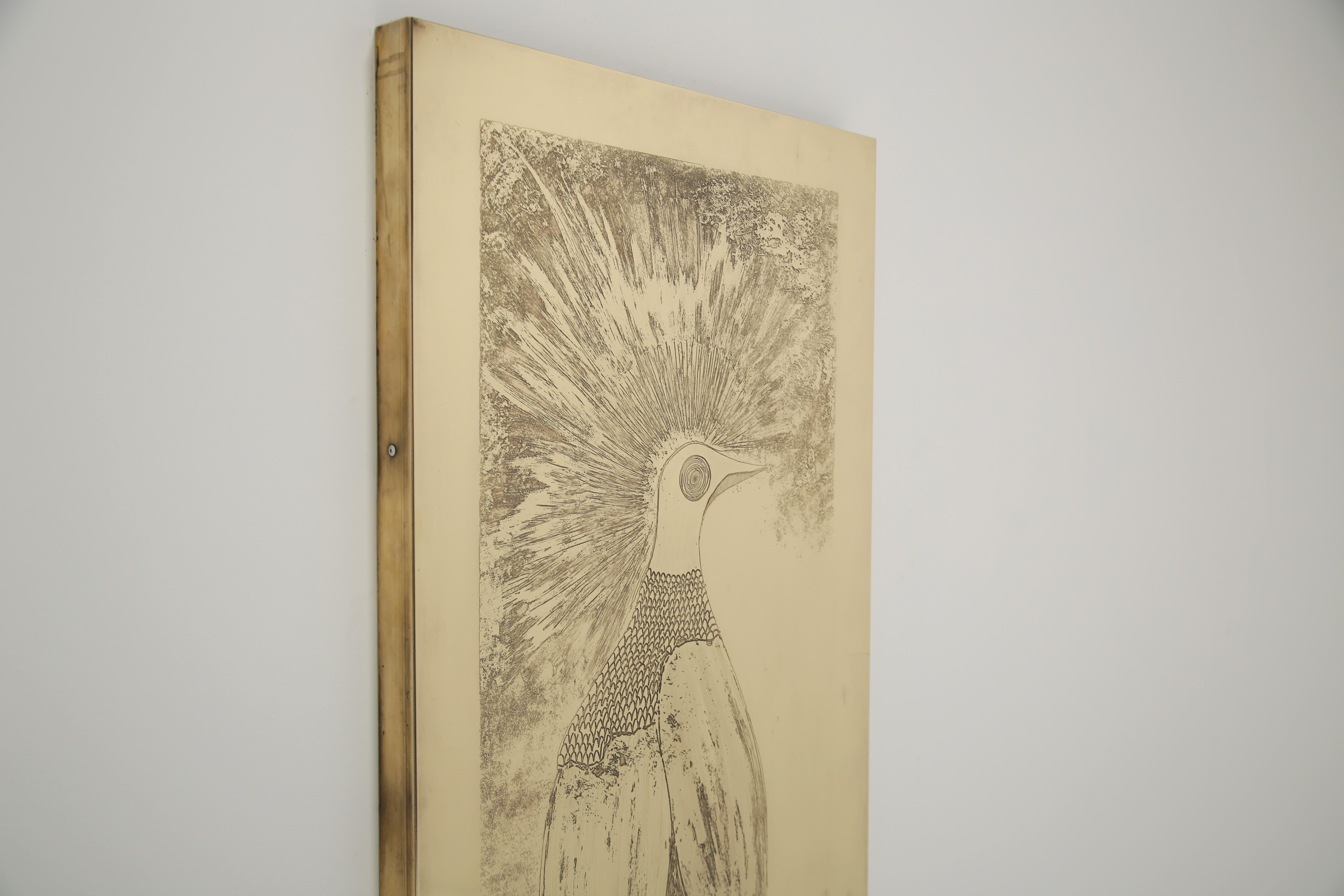 Christian Krekels, 1977. Wand montiert Säure geätzt Messing Kunst Fasan Wandplatte. im Angebot 2