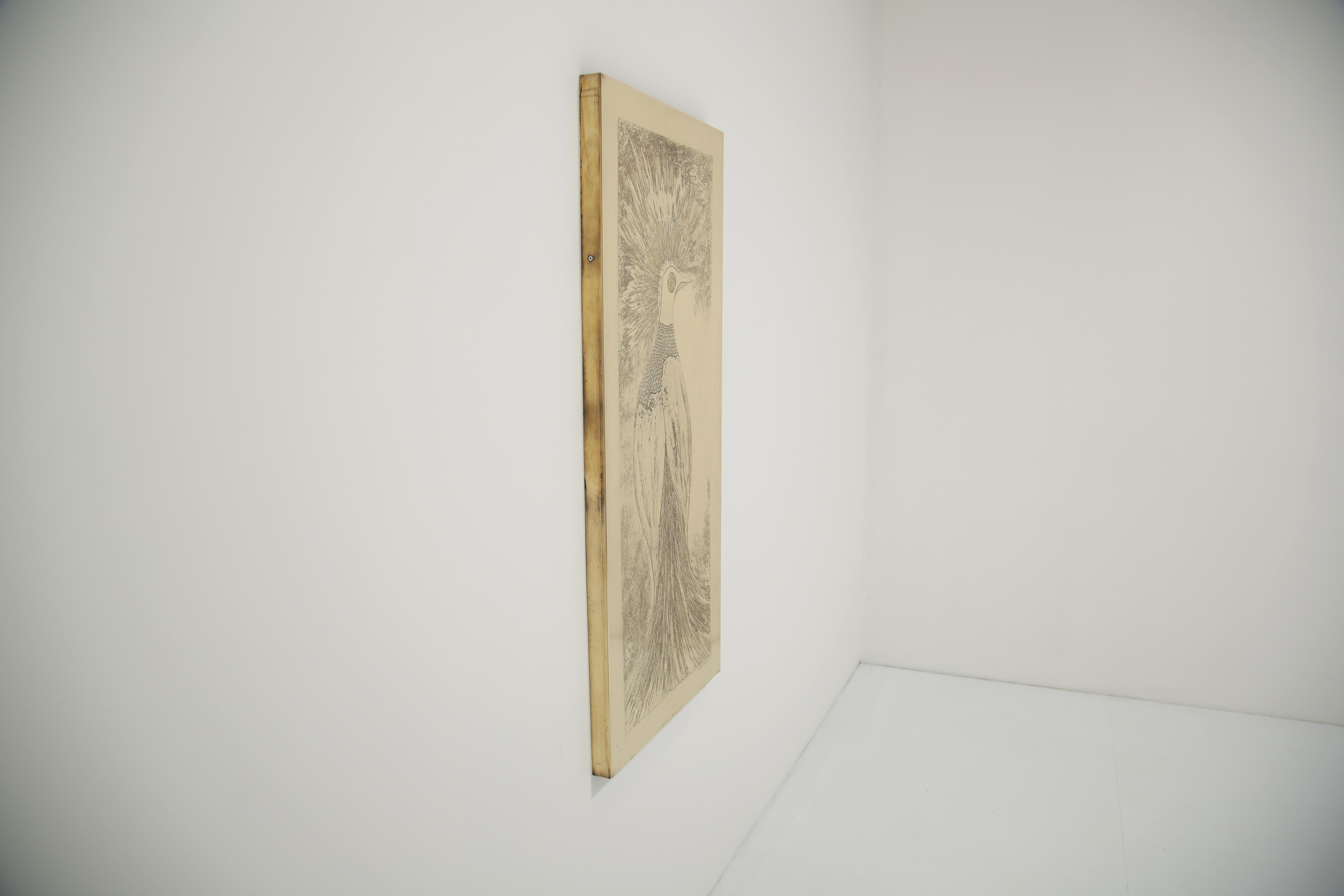Christian Krekels, 1977. Wand montiert Säure geätzt Messing Kunst Fasan Wandplatte. im Angebot 3