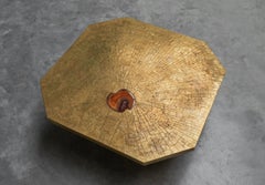 Tavolino d'arte Christian Krekels in ottone intarsiato e agata Belgio 1989