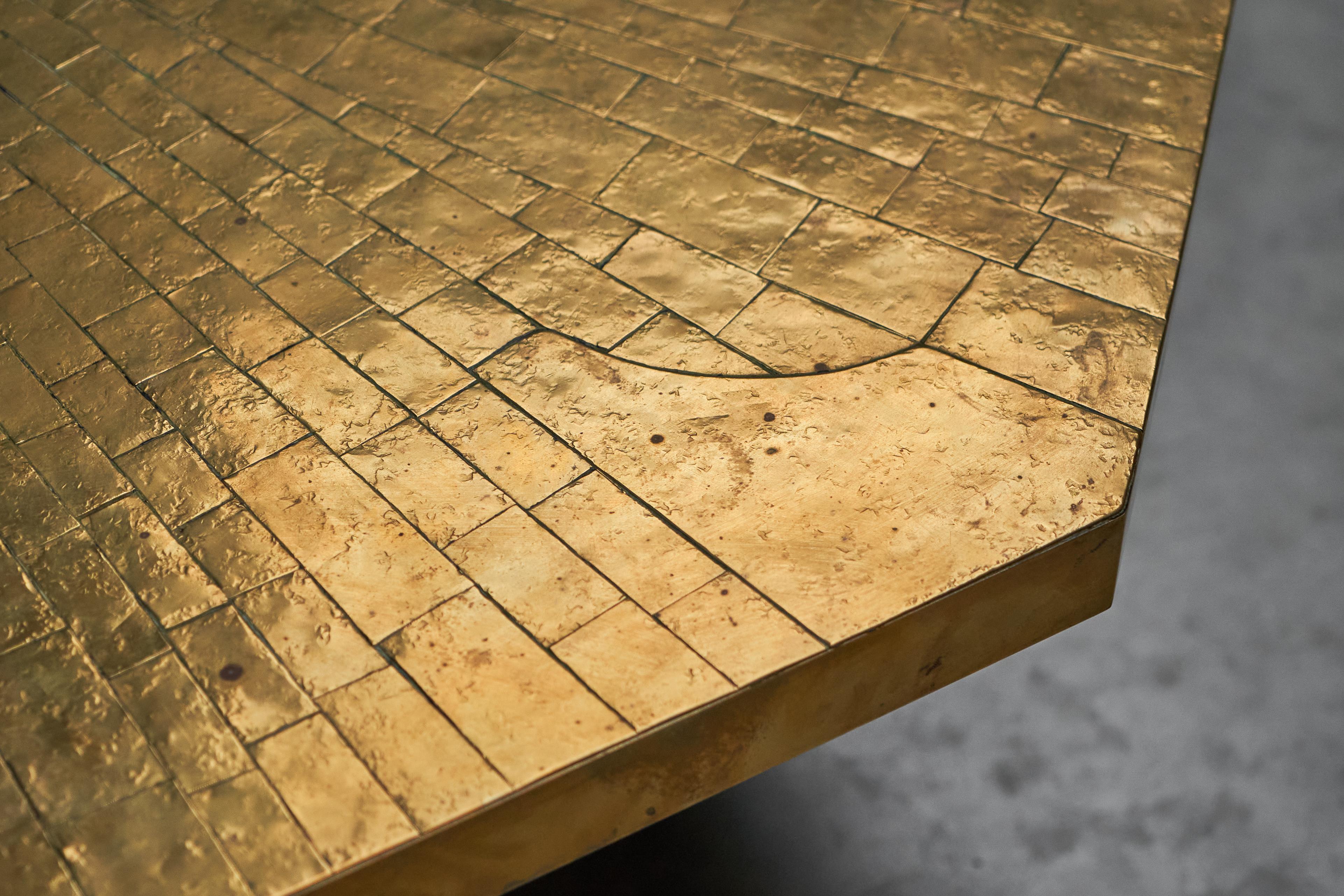 20th Century Christian Krekels Art Coffee Table in Inlaid Brass and Agate Belgium 1989 For Sale