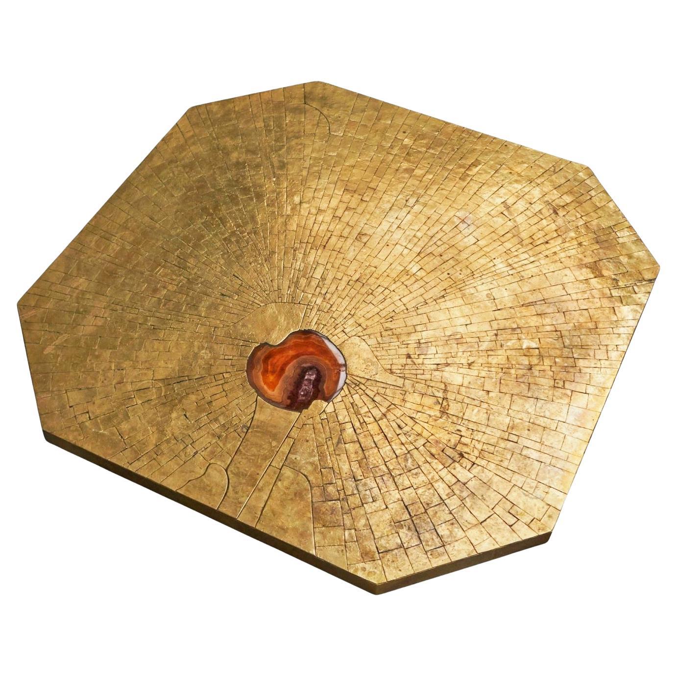Christian Krekels Art Coffee Table in Inlaid Brass and Agate Belgium 1989 im Angebot