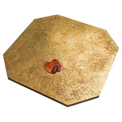 Christian Krekels Art Coffee Table in Inlaid Brass and Agate Belgium 1989