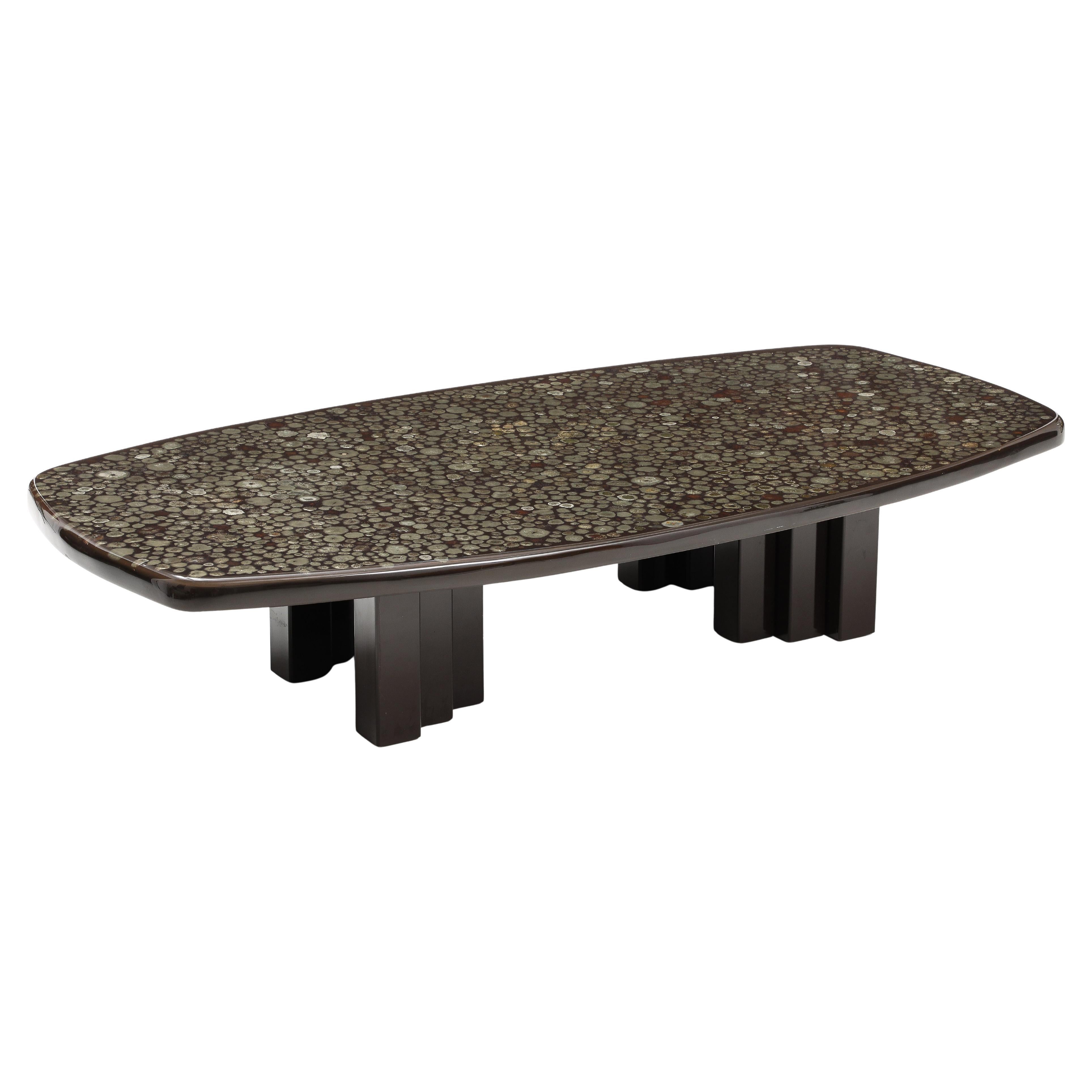 Christian Krekels Black Rectangular Coffee Table Inlaid With Minerals