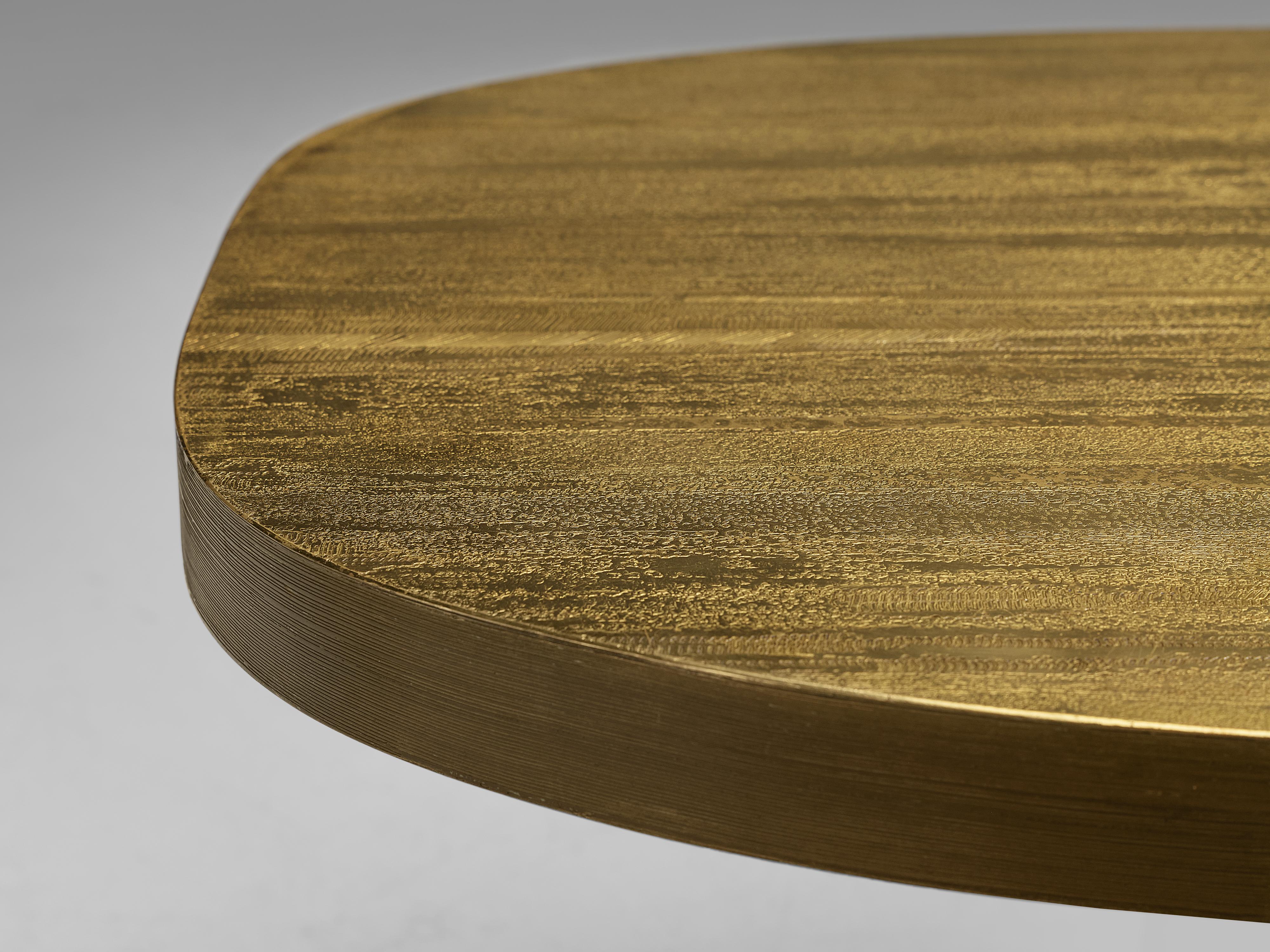 Late 20th Century Christian Krekels Coffee Table in Etched Brass Inlayed with Agate For Sale