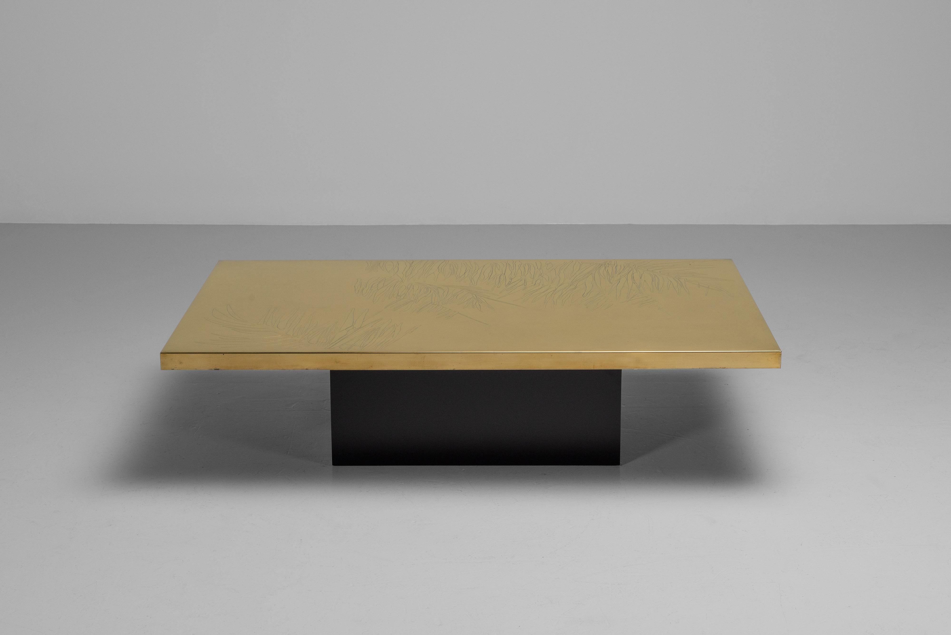 Late 20th Century Christian Krekels etched brass coffee table Belgium 1977 For Sale
