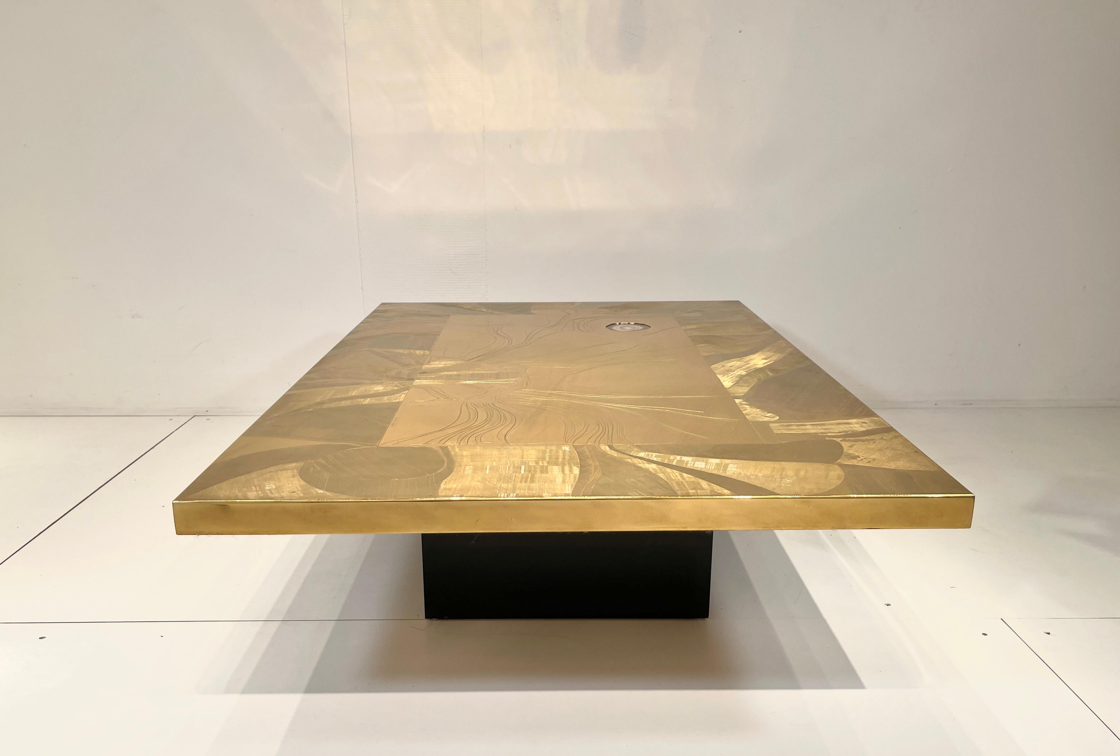 Christian Krekels Etched Brass Coffee Table Inlaid Agate, circa 1970 For Sale 6