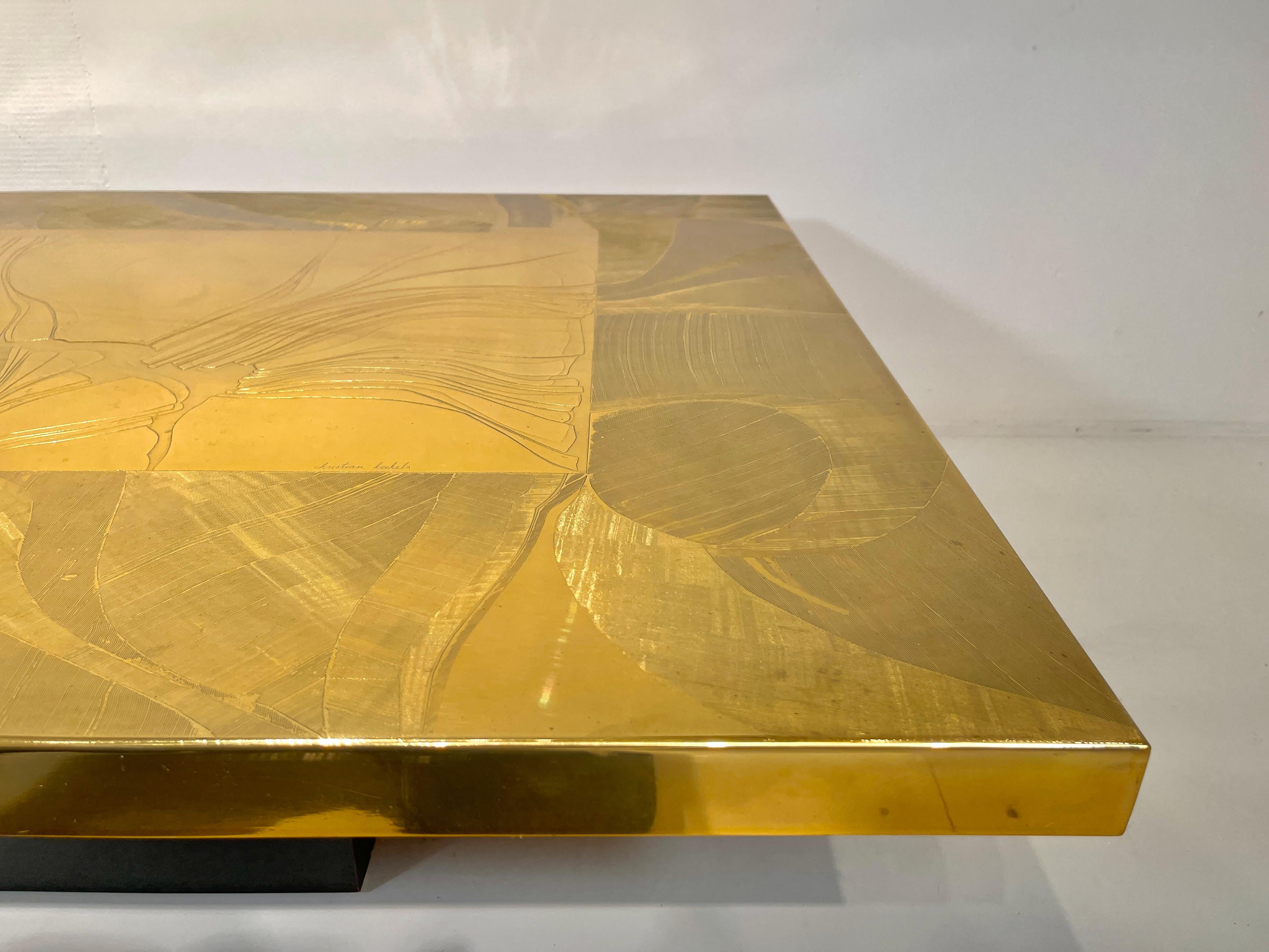 Christian Krekels Etched Brass Coffee Table Inlaid Agate, circa 1970 For Sale 1