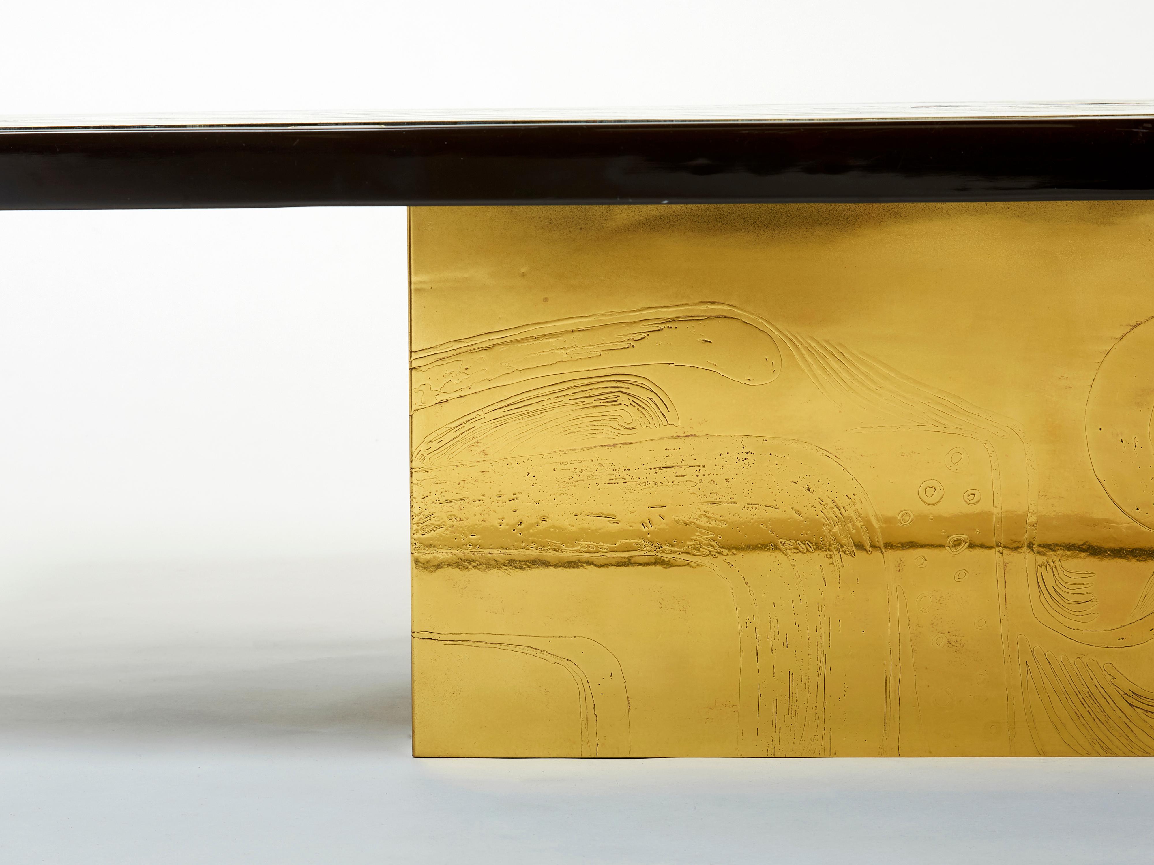 Christian Krekels Signed Belgian Etched Brass Agate Coffee Table, 1979 For Sale 7