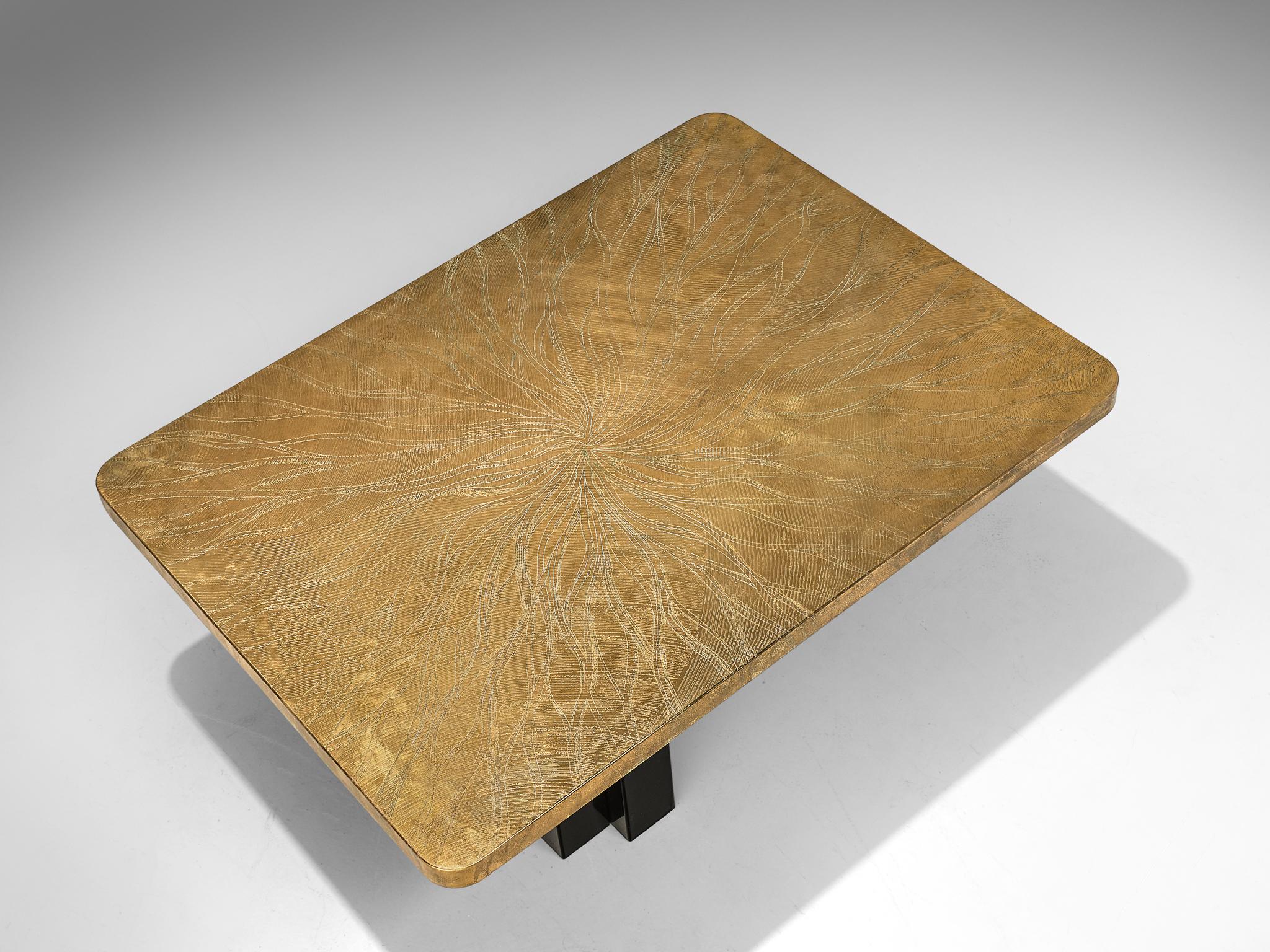 Christian Krekels Signed Brass Coffee Table with Etched Table Top In Good Condition In Waalwijk, NL