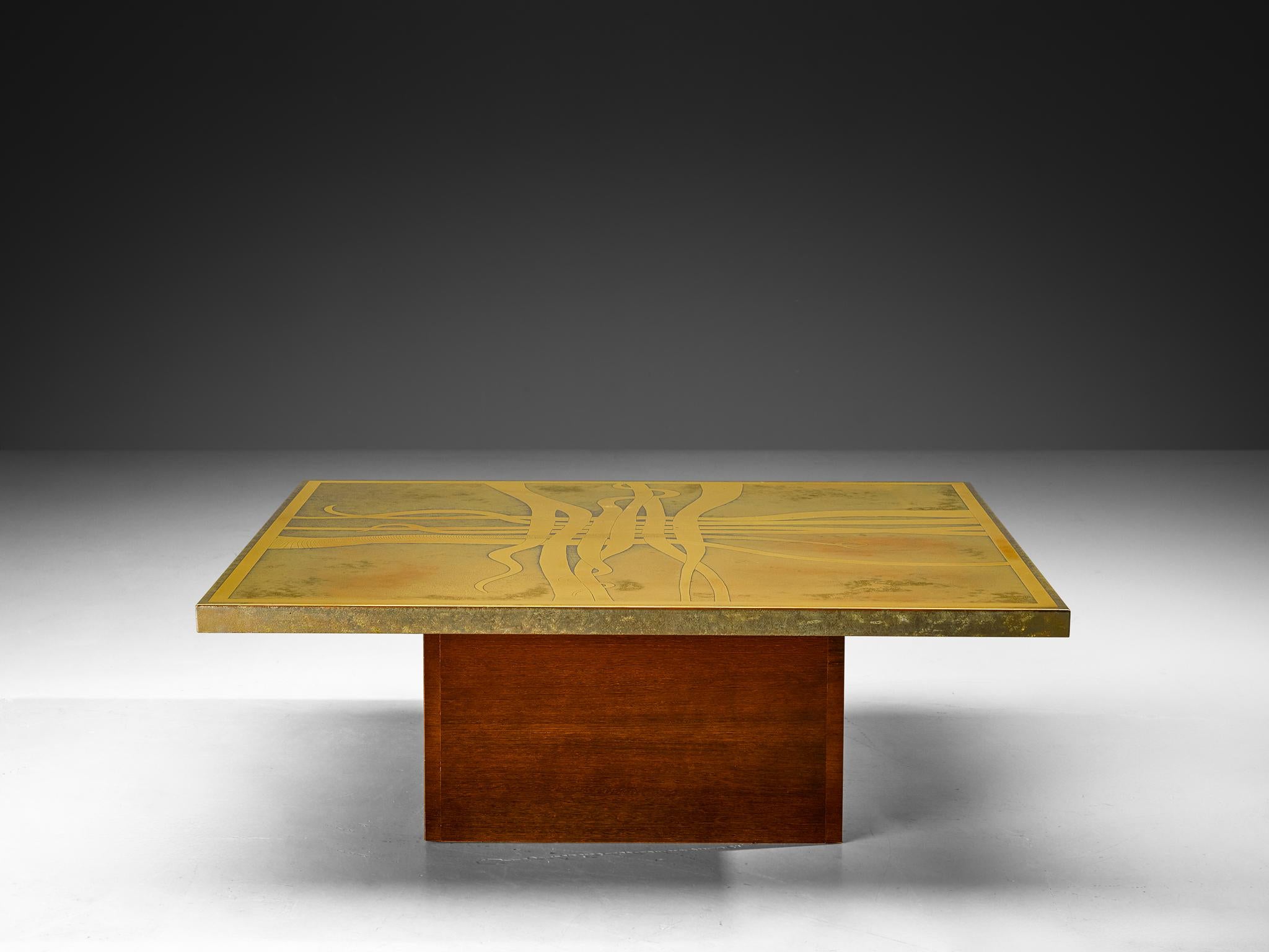 Christian Krekels Signed Coffee Table in Brass and Wengé For Sale 4
