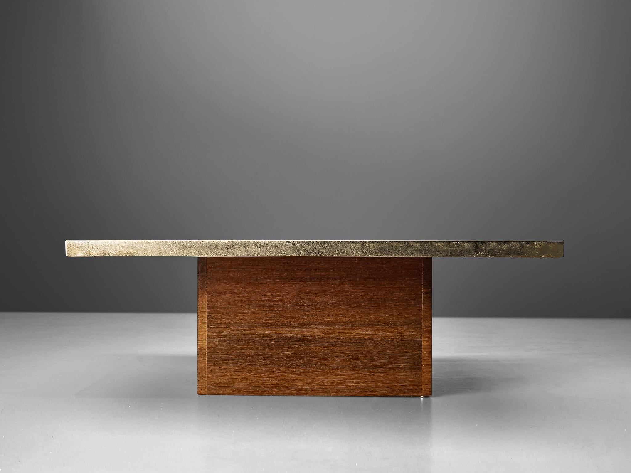 Post-Modern Christian Krekels Signed Coffee Table in Brass and Wengé  For Sale