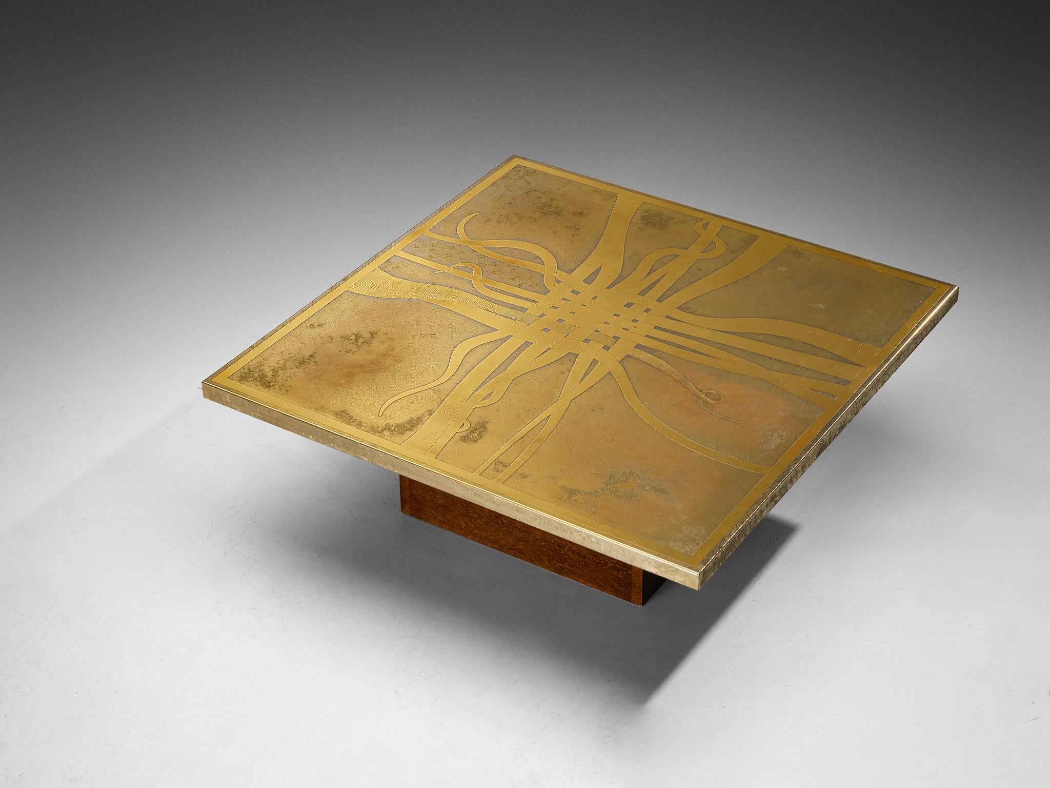 Christian Krekels Signed Coffee Table in Brass and Wengé In Good Condition For Sale In Waalwijk, NL