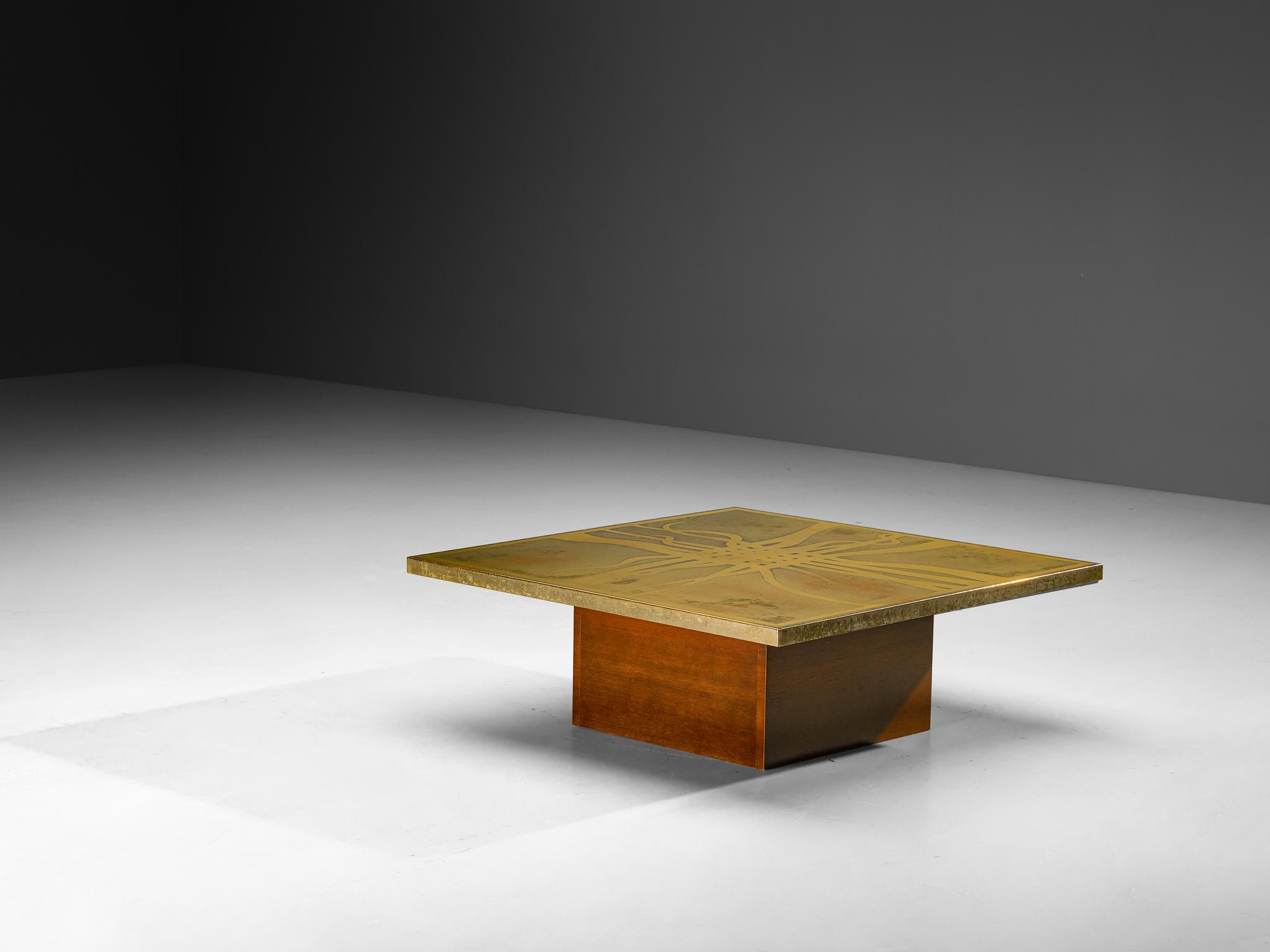 Christian Krekels Signed Coffee Table in Brass and Wengé For Sale 1