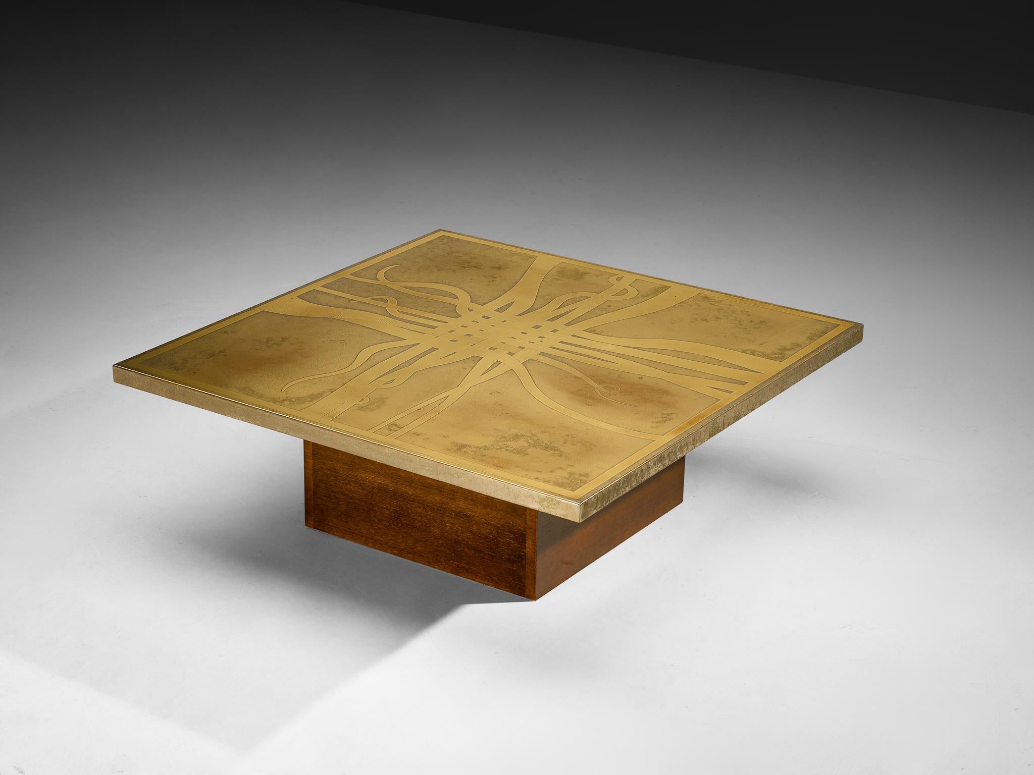 Christian Krekels Signed Coffee Table in Brass and Wengé For Sale 2