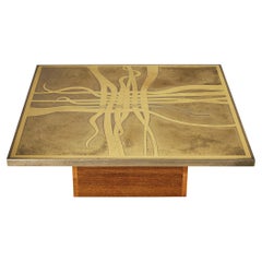 Christian Krekels Signed Coffee Table in Brass and Wengé 