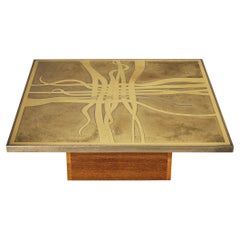 Vintage Christian Krekels Signed Coffee Table in Brass and Wengé 