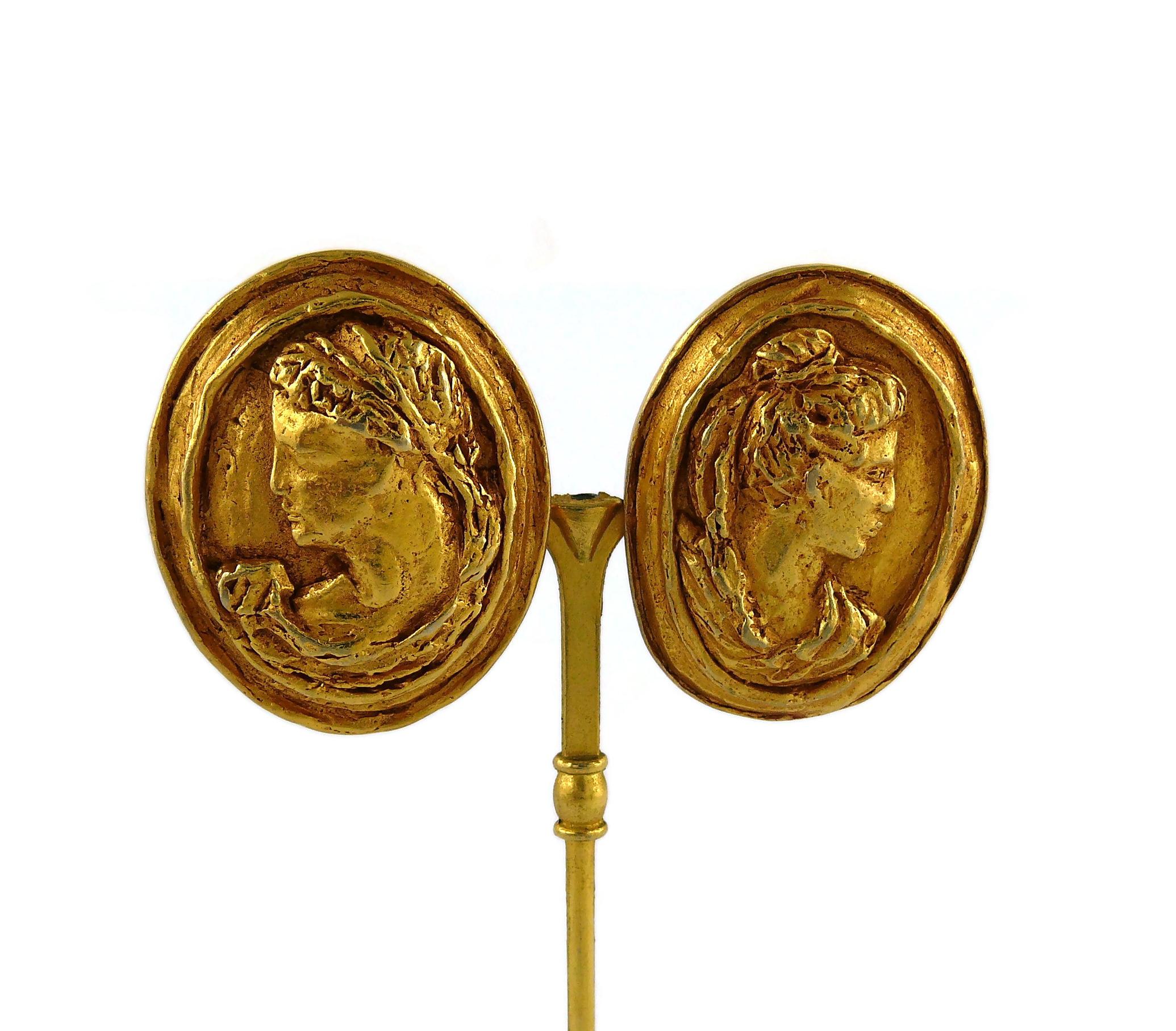 Christian Lacoix Vintage Gold Toned Greek Roman Cameo Clip-On Earrings 1