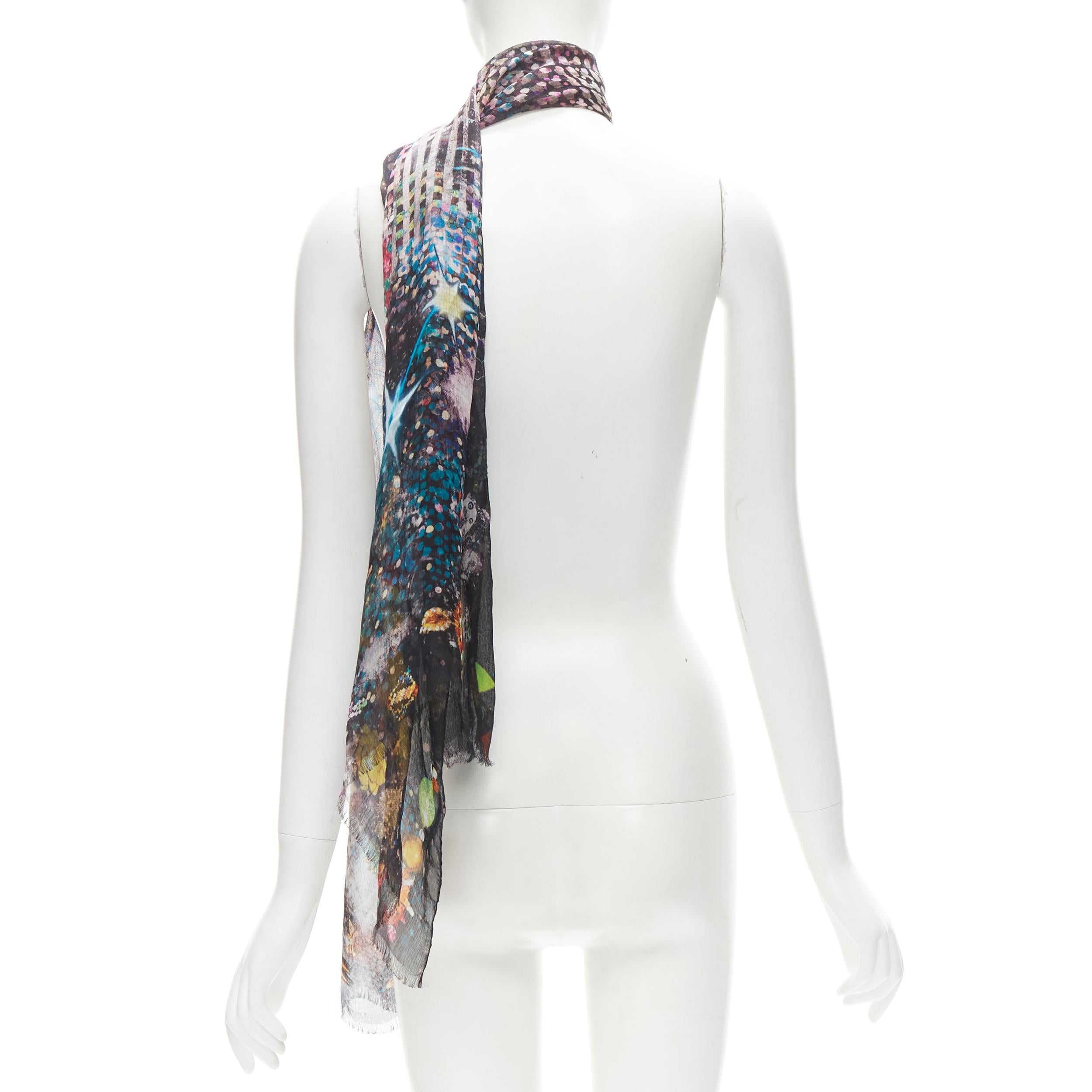 CHRISTIAN LACROIX 100% silk black futuristic galactic jewel space print scarf In Excellent Condition For Sale In Hong Kong, NT