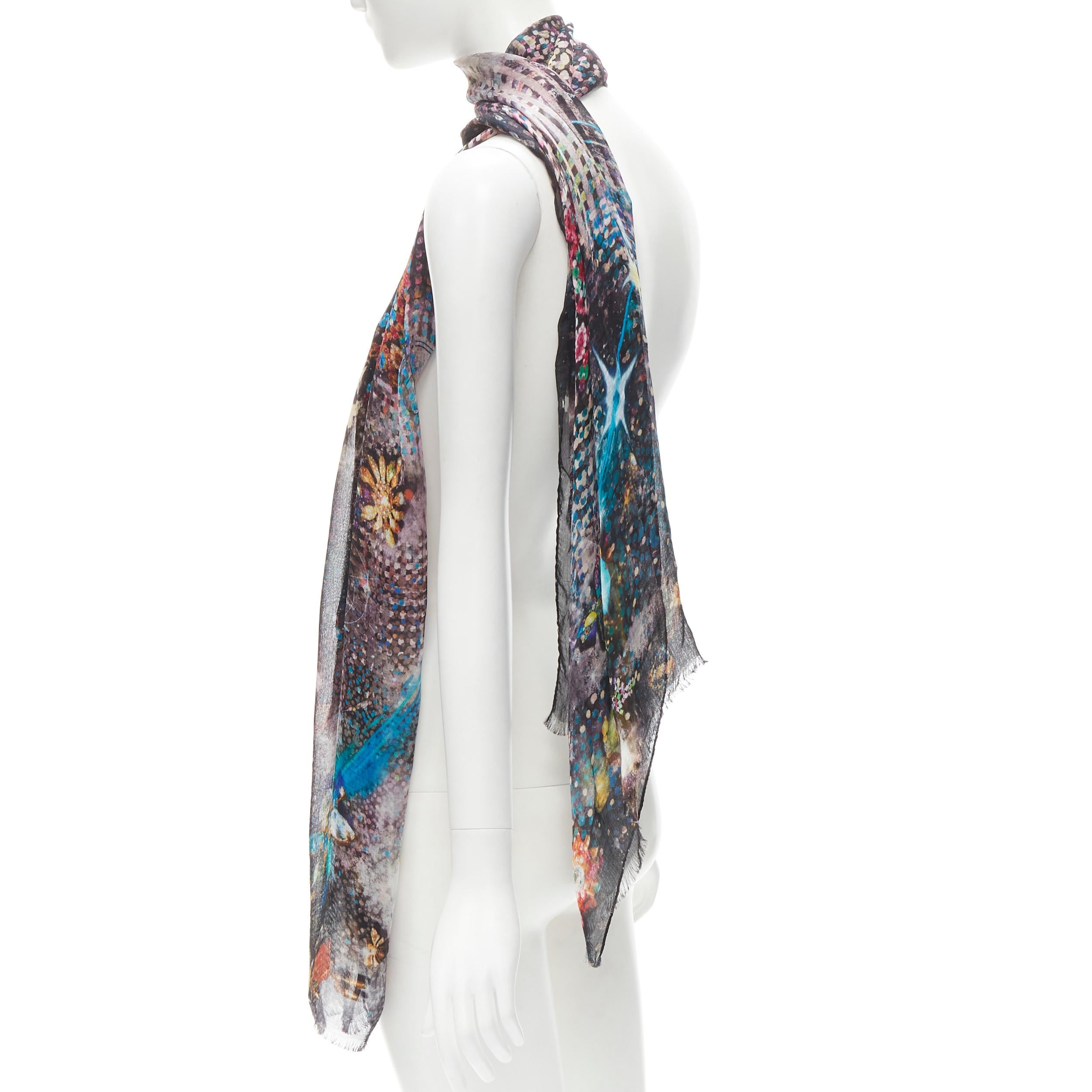 Women's CHRISTIAN LACROIX 100% silk black futuristic galactic jewel space print scarf For Sale