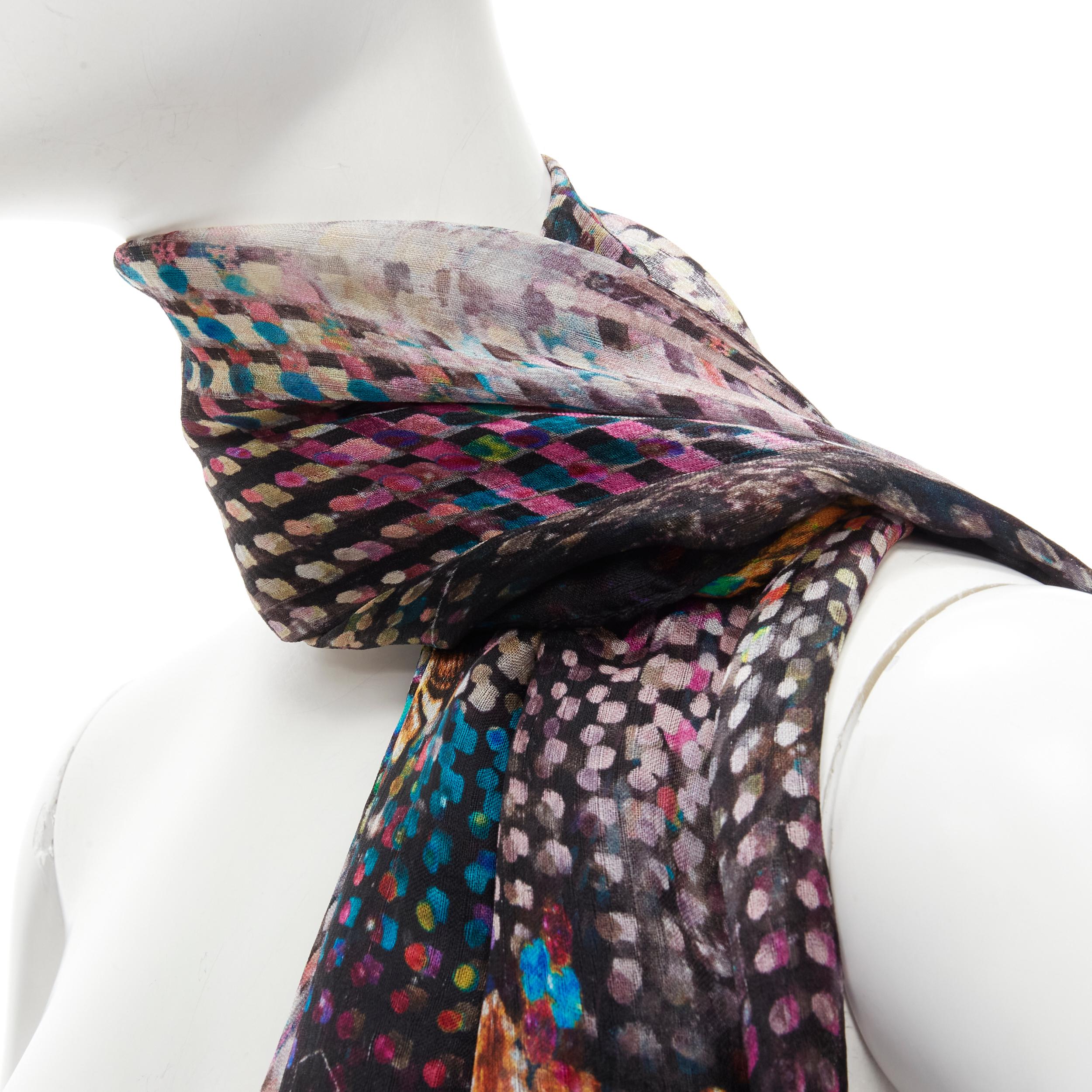 CHRISTIAN LACROIX 100% silk black futuristic galactic jewel space print scarf For Sale 1