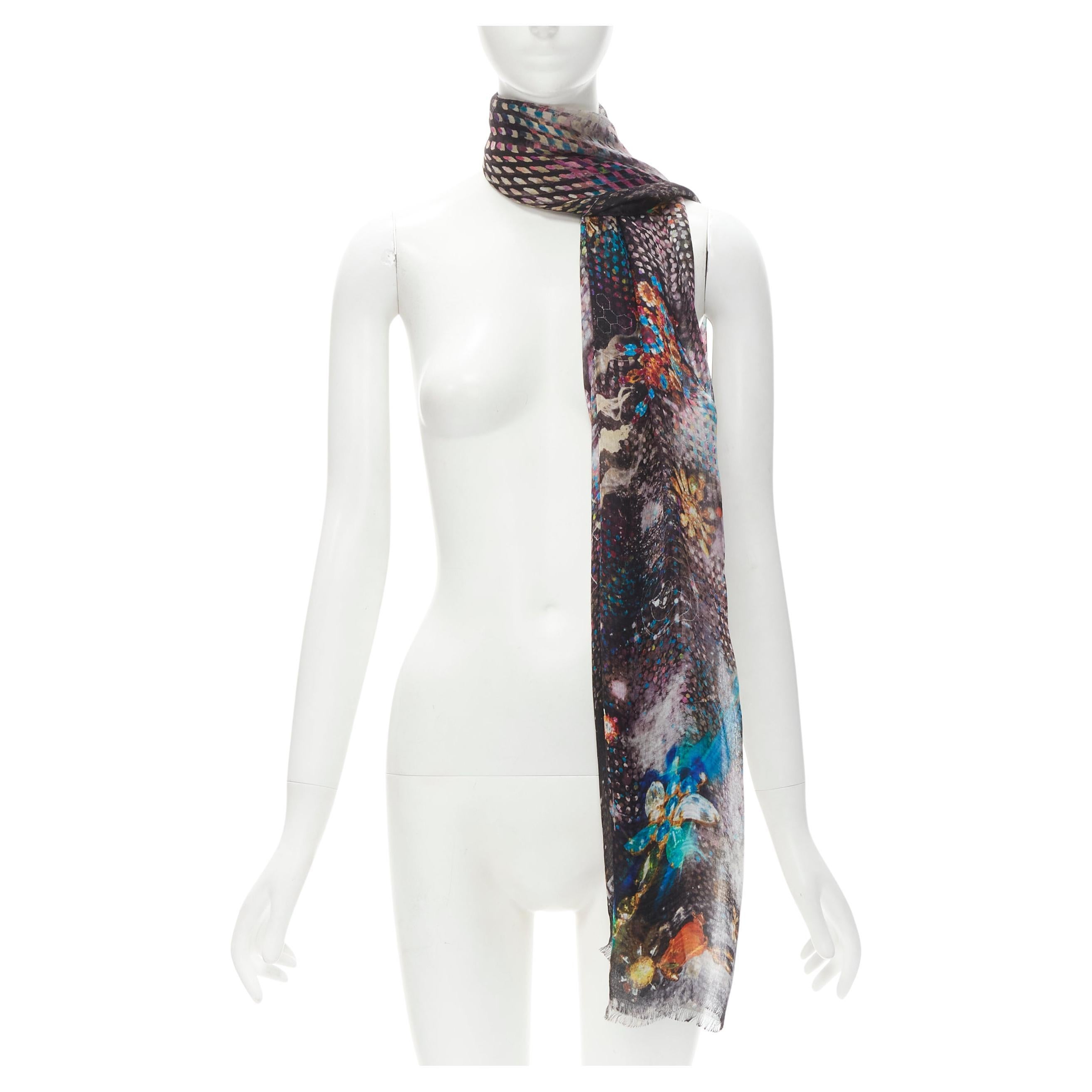 CHRISTIAN LACROIX 100% silk black futuristic galactic jewel space print scarf For Sale