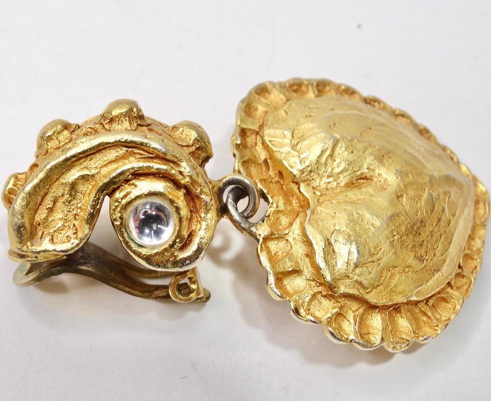 Women's or Men's Christian Lacroix 1980s Gold Plated Heart Earrings