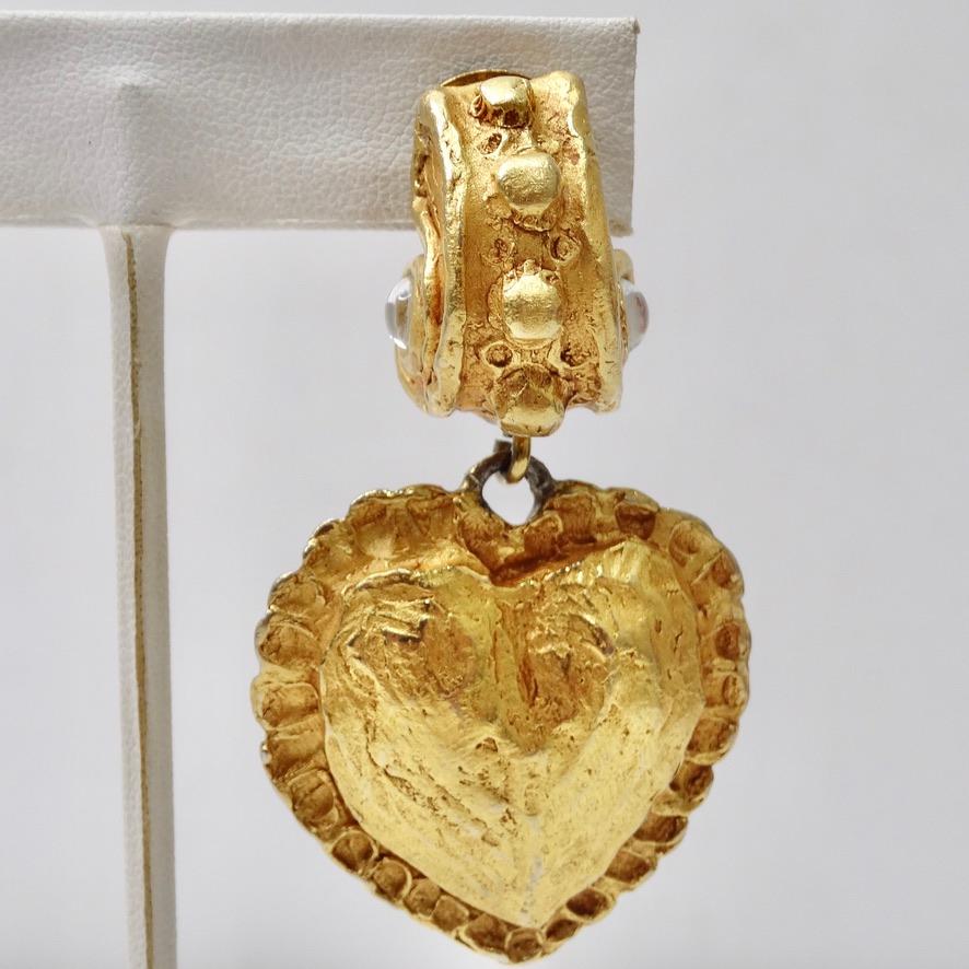 Christian Lacroix 1980s Gold Plated Heart Earrings 2