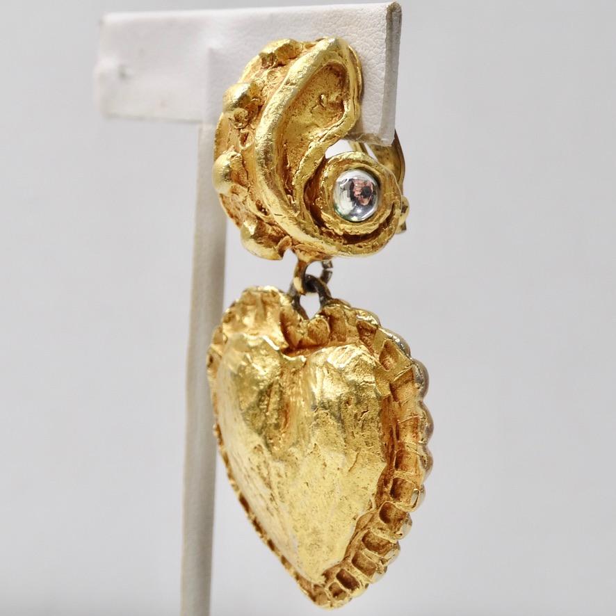 Christian Lacroix 1980s Gold Plated Heart Earrings 3