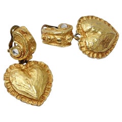 Retro Christian Lacroix 1980s Gold Plated Heart Earrings