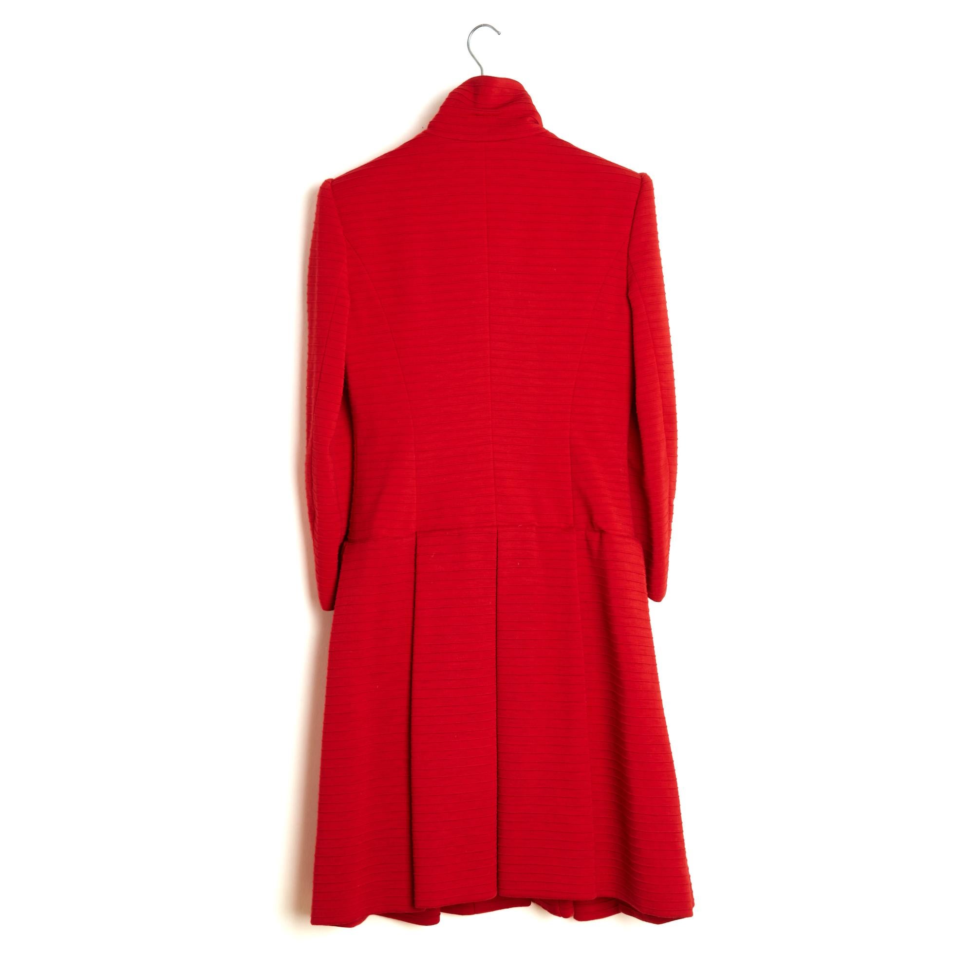 Christian Lacroix 1988 Manteau rouge FR42 Rot Wolle Couture Mantel UK14 US12 im Angebot 3