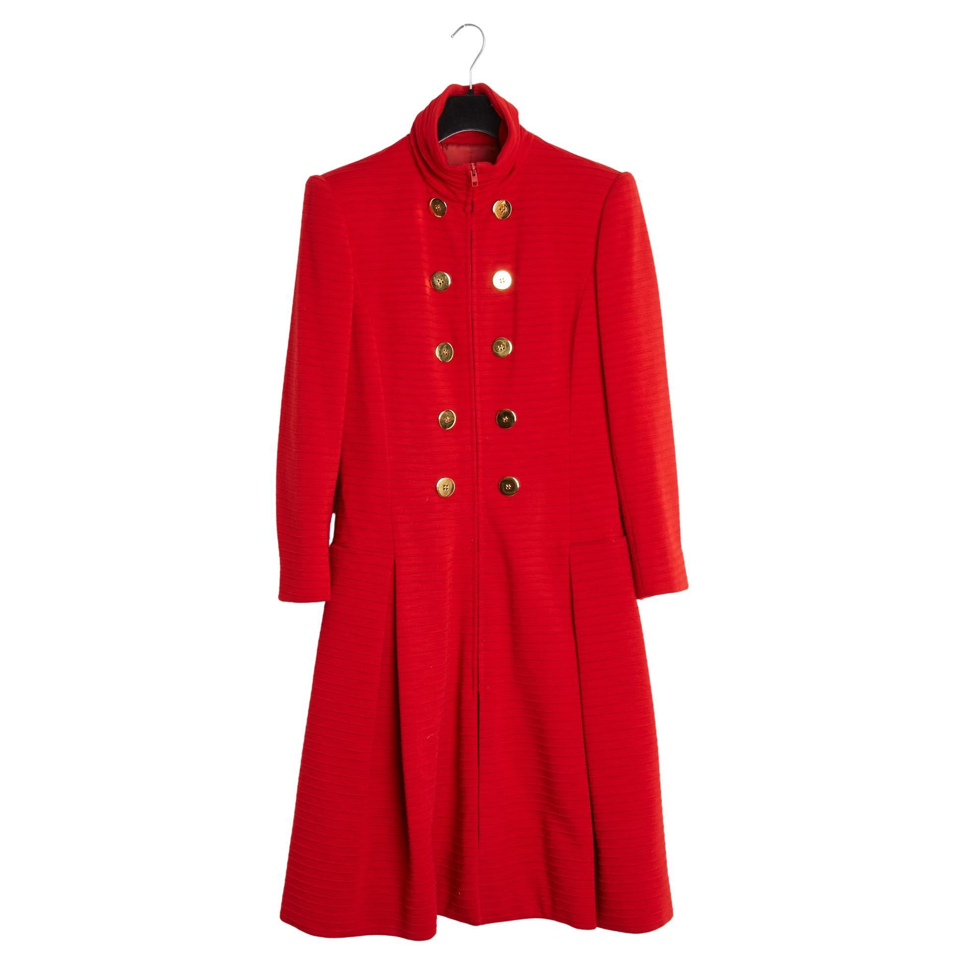 Christian Lacroix 1988 Manteau rouge FR42 Rot Wolle Couture Mantel UK14 US12 im Angebot